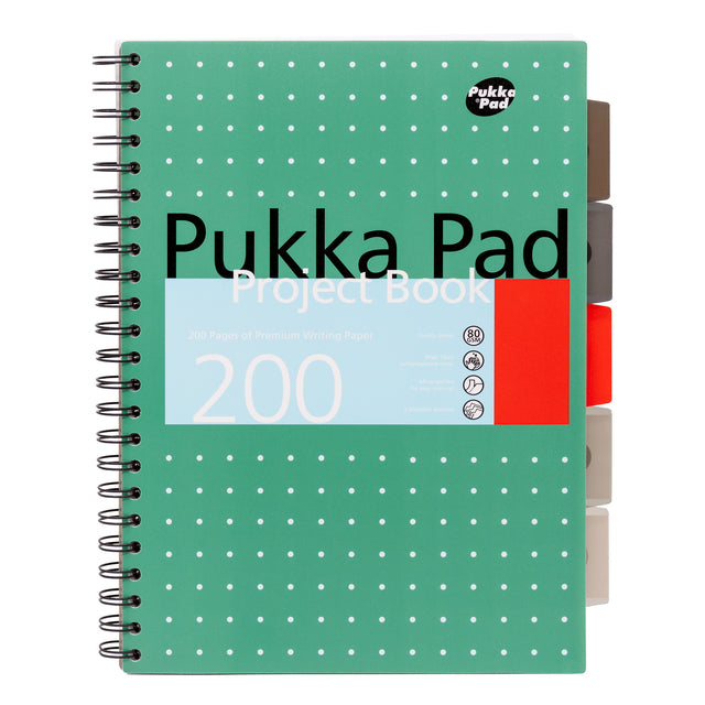 Pukka Pad - Carnet de projets Pad Metallic A4 ligne 5 onglets 200 pages 80gr vert