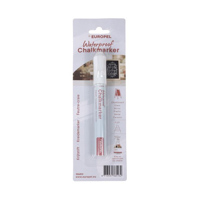 Europel - Krijtstift pel watervast 3-6mm wit blister 1 stuk