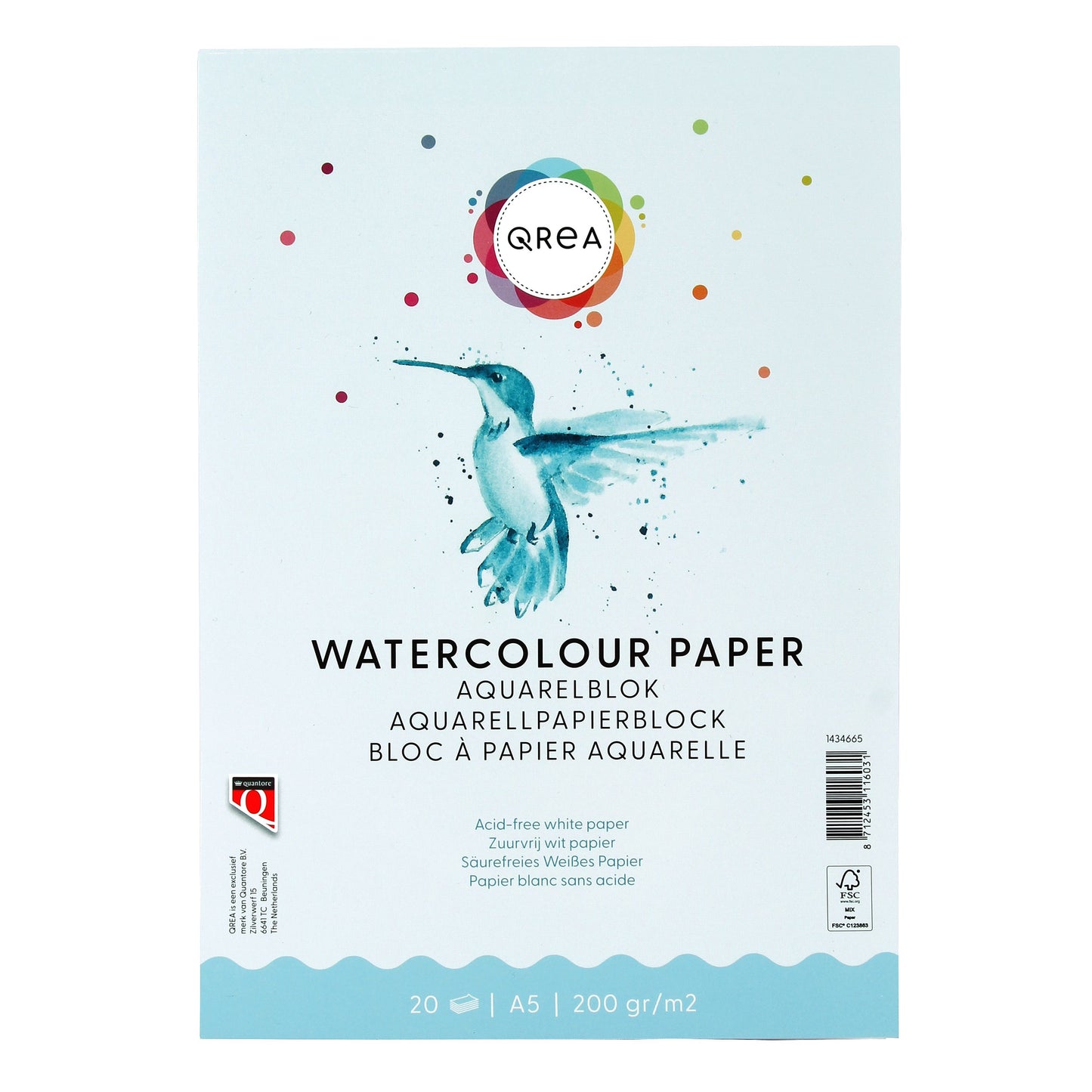 Qrea - Aquarellblock A5 20 Blatt 200gr geklebt | 60 Stück