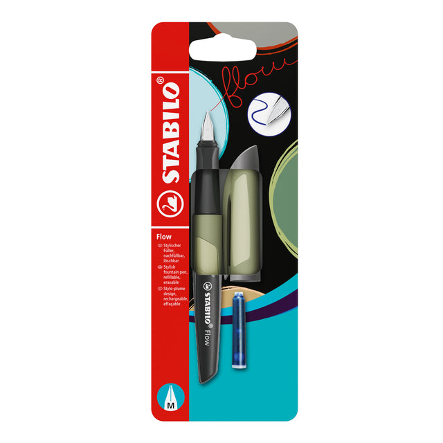 Stabilo - Stylo plume Flow moyen kaki blister de 1 pièce