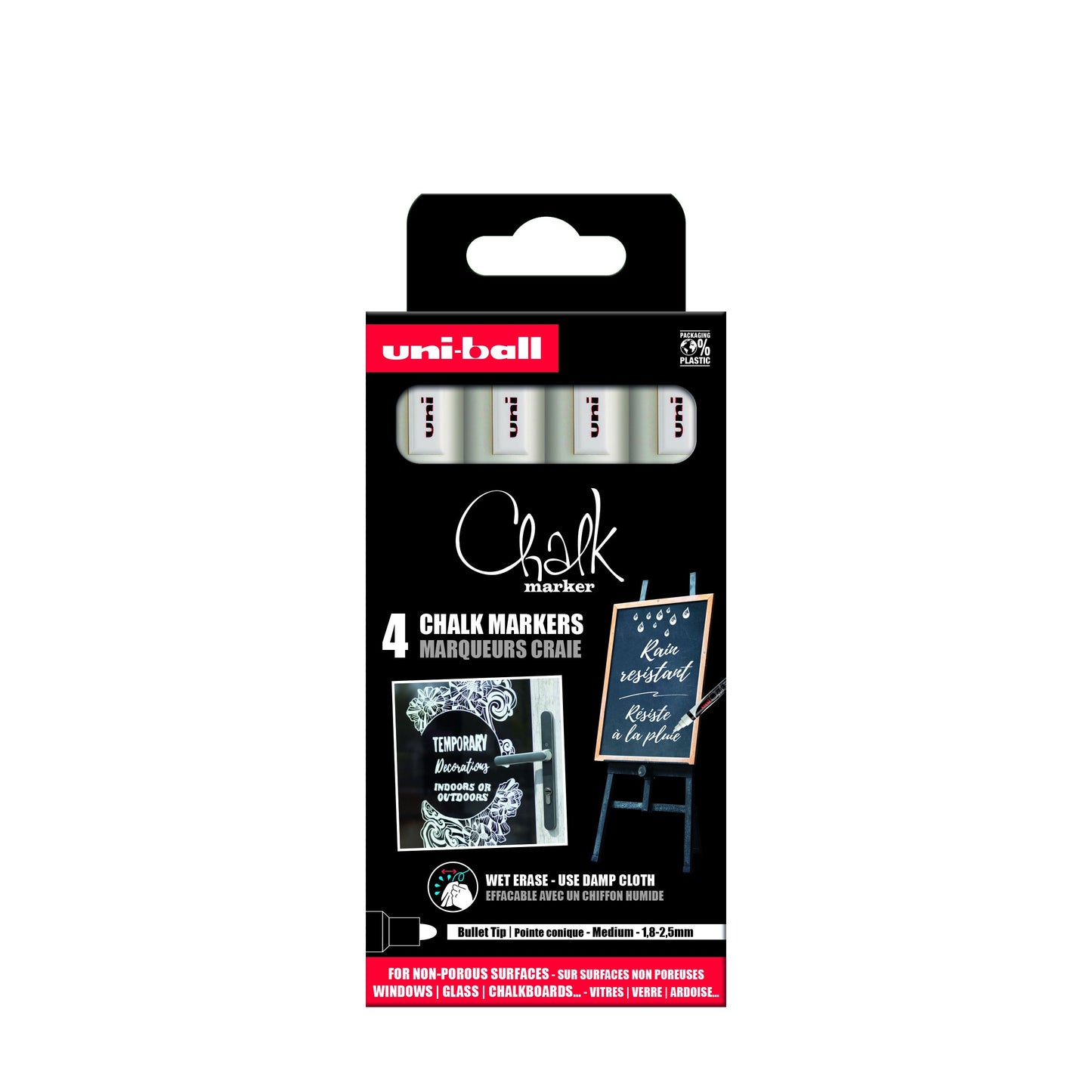 Uni-ball - Marqueur craie rond 1,8-2,5mm blanc 4 pièces