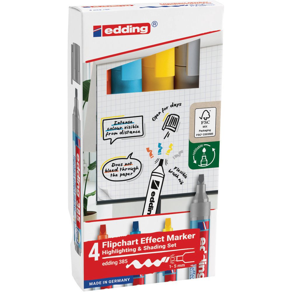 Edding - Feutre 385 pinceau pour paperboard 4 pcs assortis
