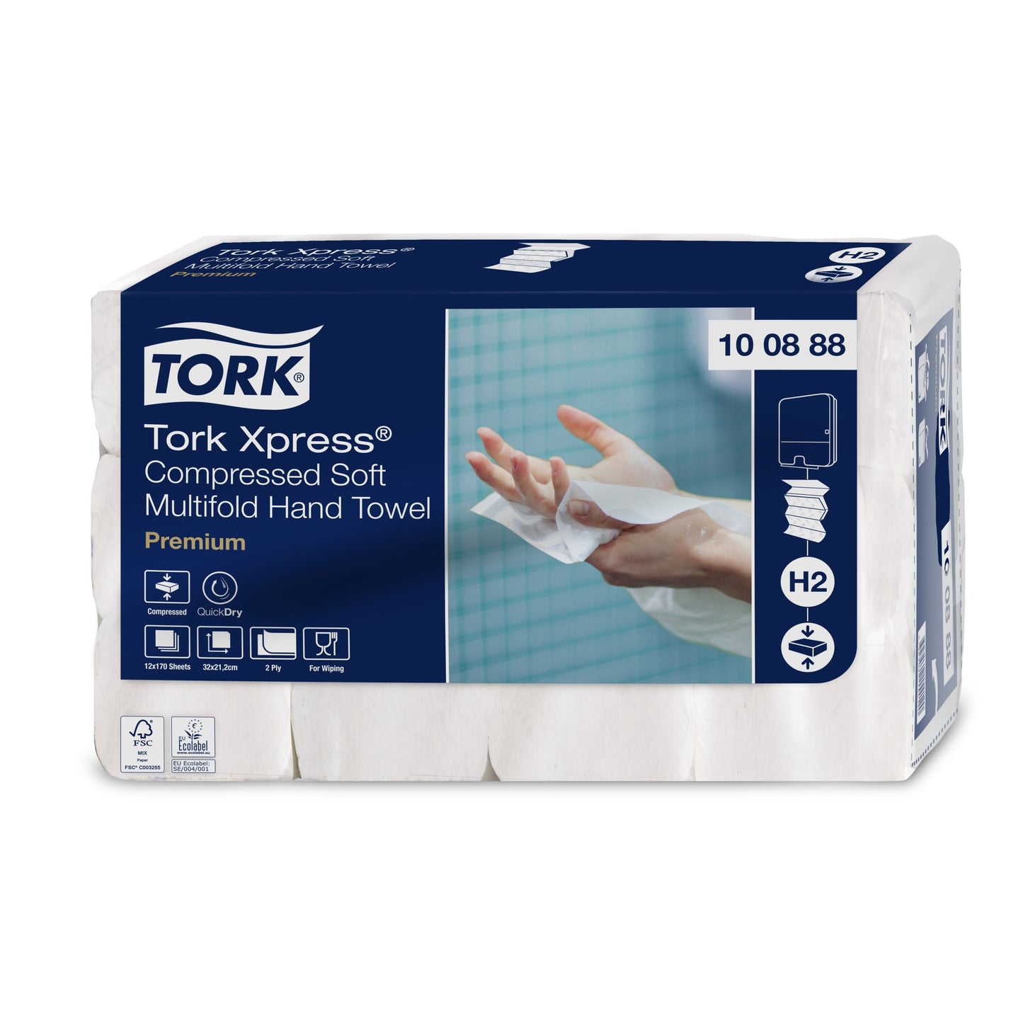 Tork - Handdoek H2 Xpress compressé multiplis 2 feuilles 212x320mm 12x170 papier blanc 100888