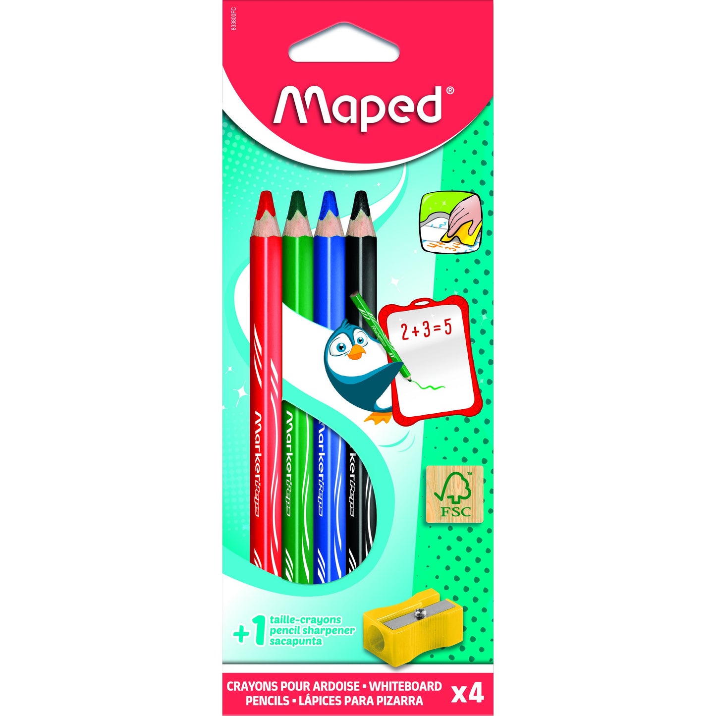 Maped - Whiteboardpotlood Marker'Peps inclusief slijper set à 4 kleuren