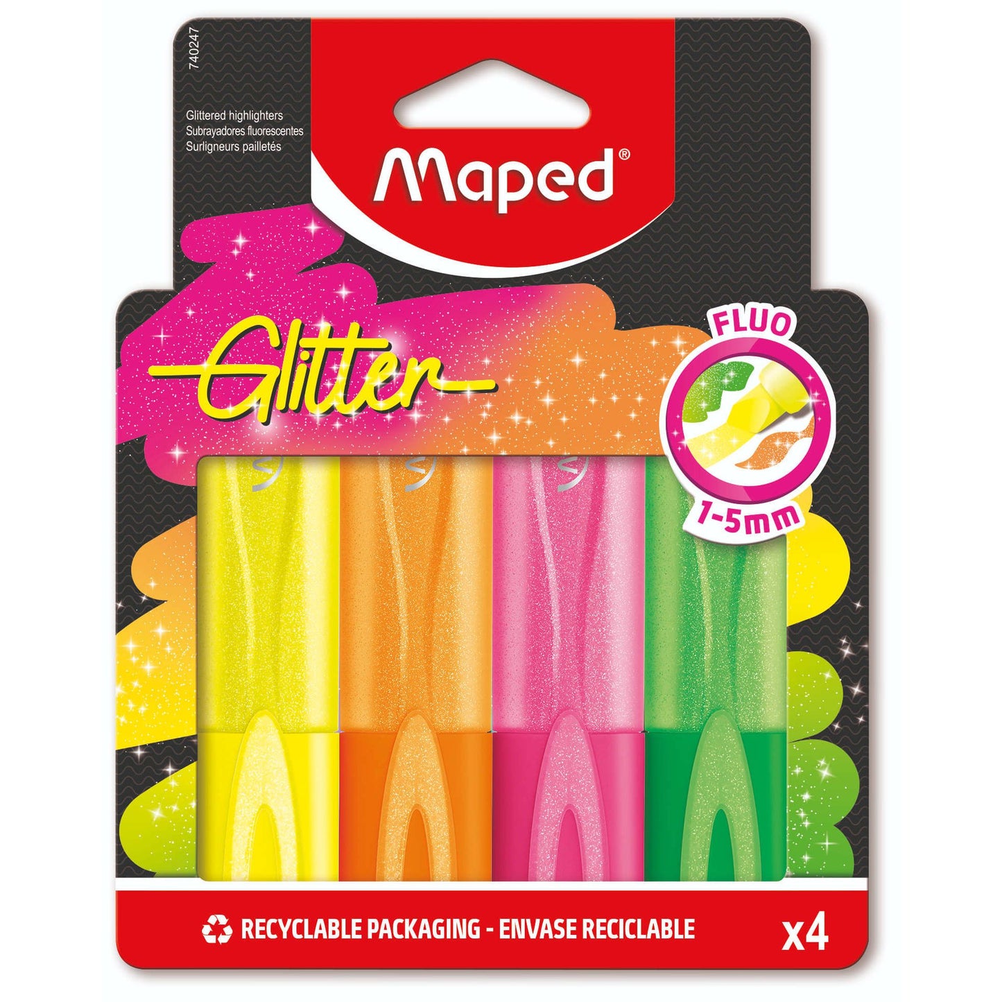 Maped - Markeerstift Glitter set à 4 fluoriserende kleuren