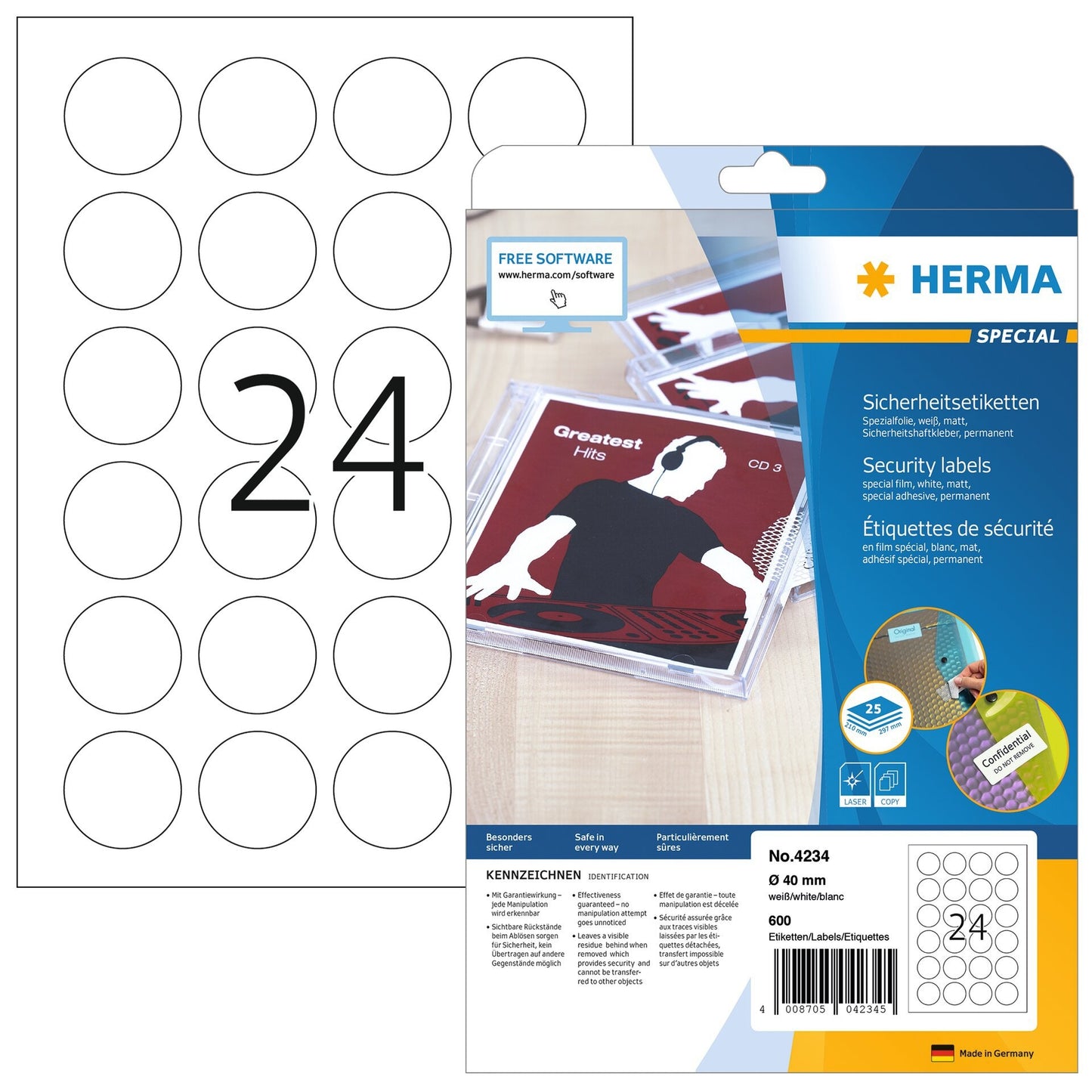 HERMA - Veiligheidsetiket 4234 rond 40mm wit 600 etiketten