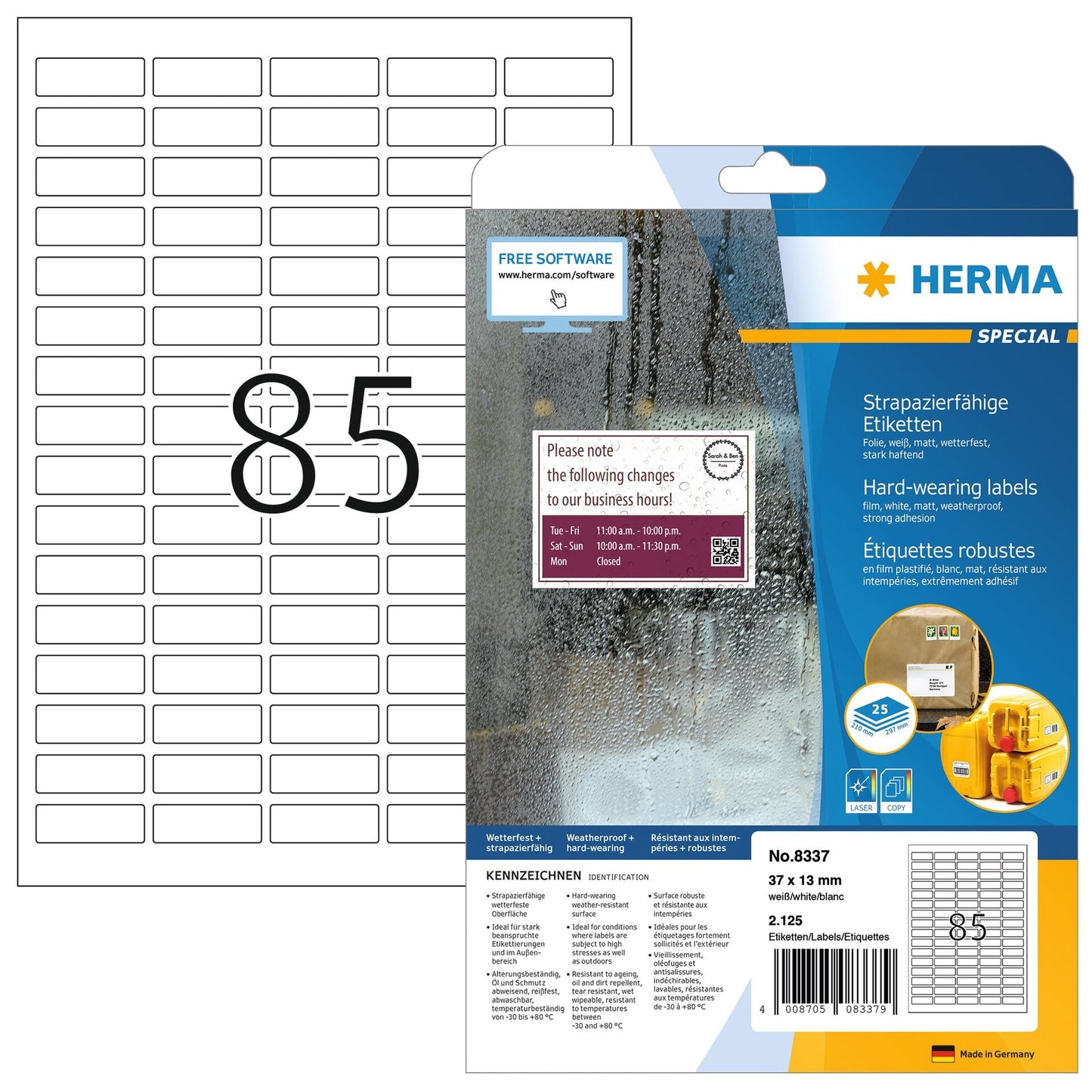 HERMA - Etiquette 8337 37x13mm résistant aux intempéries poids 2125pcs