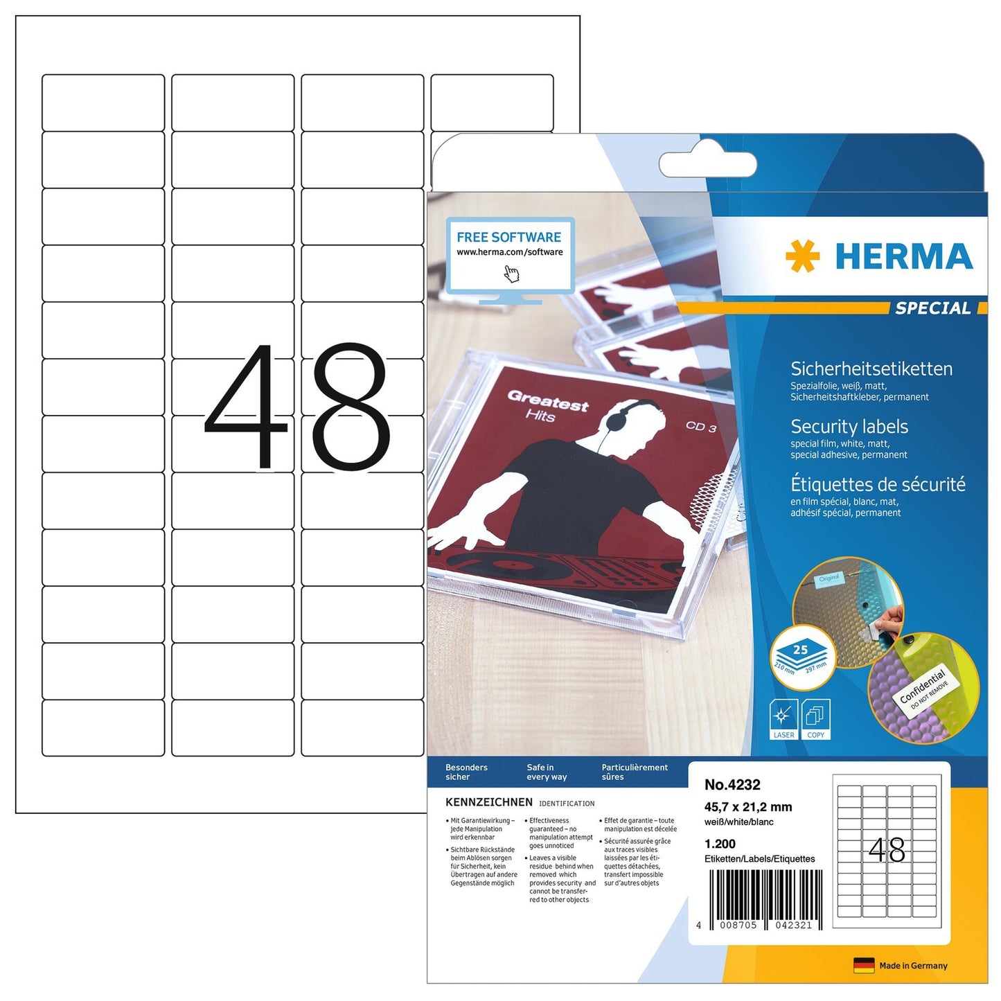 HERMA - Etiquette de sécurité 4232 45,7x32,2mm poids 1200pcs