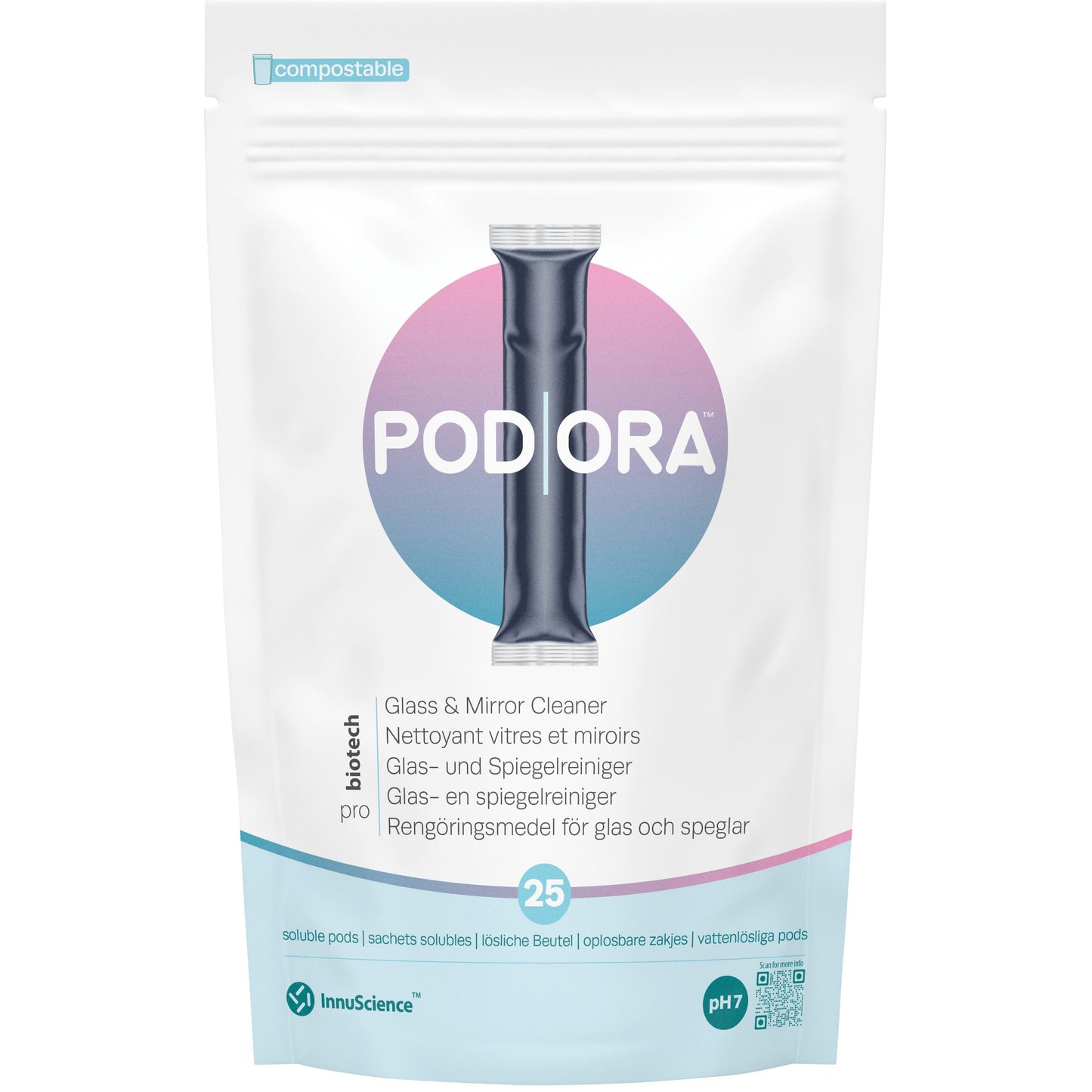 InnuScience - PodOra Glasreiniger-Pods, Packung mit 25 Stück