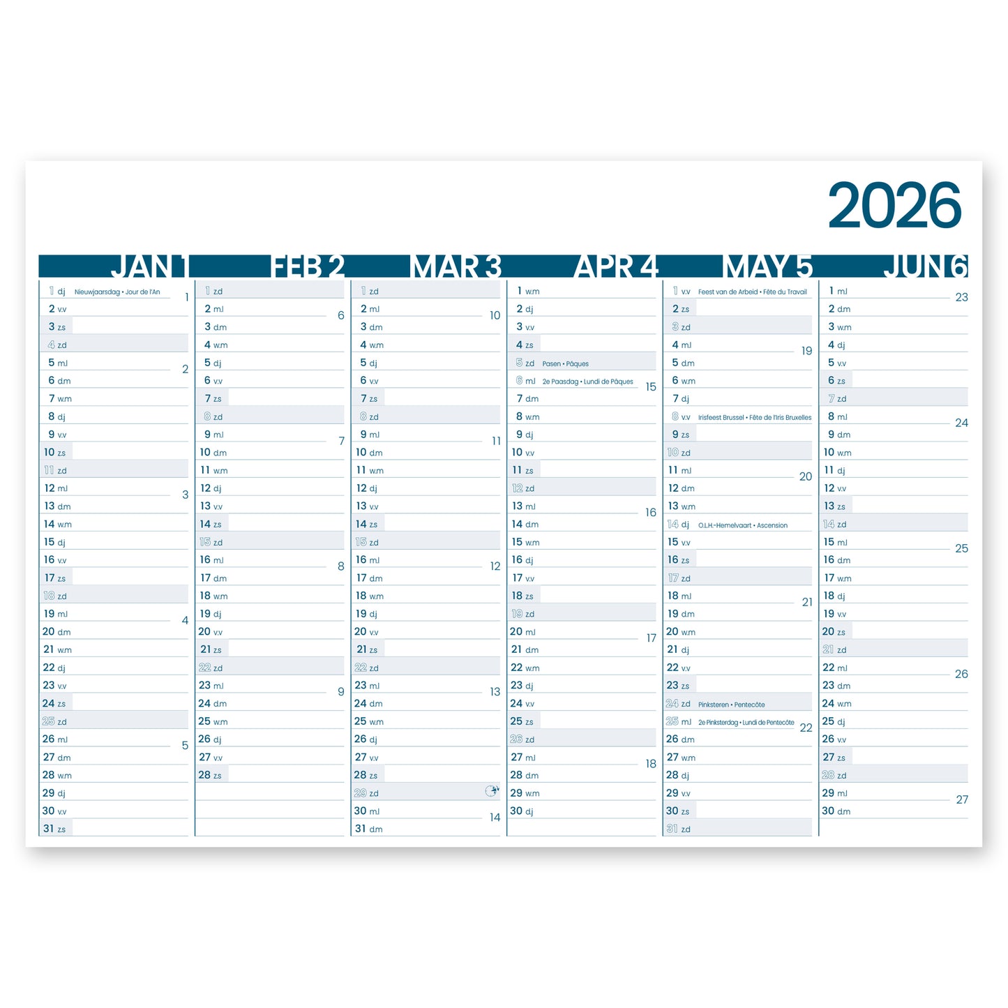 INNI - 6-maandkalender 2026 groot memento 430x320mm | 10 stuks