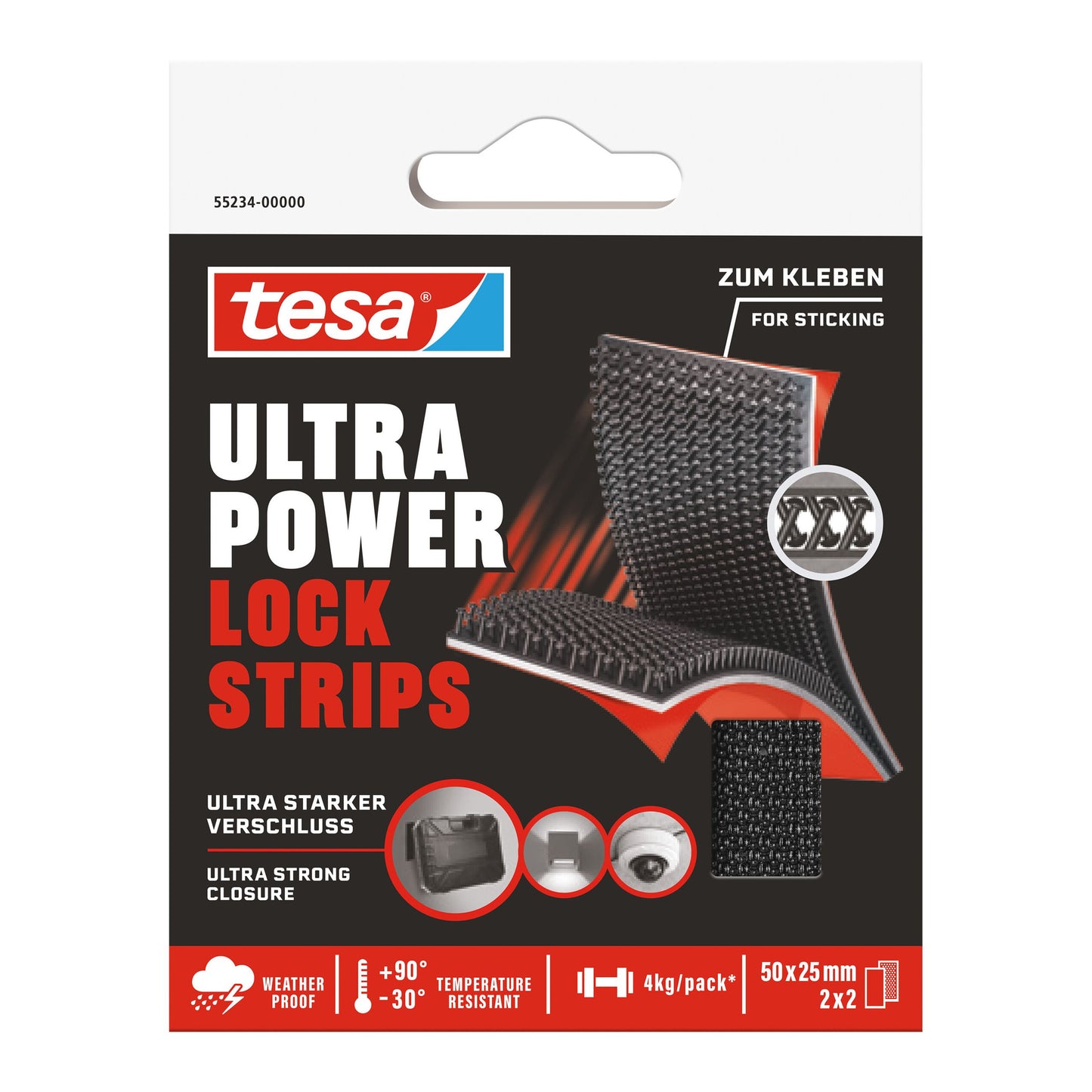 Tesa - Klittenband Ultra Power Lock Strips 50x25mm 2 strips zwart