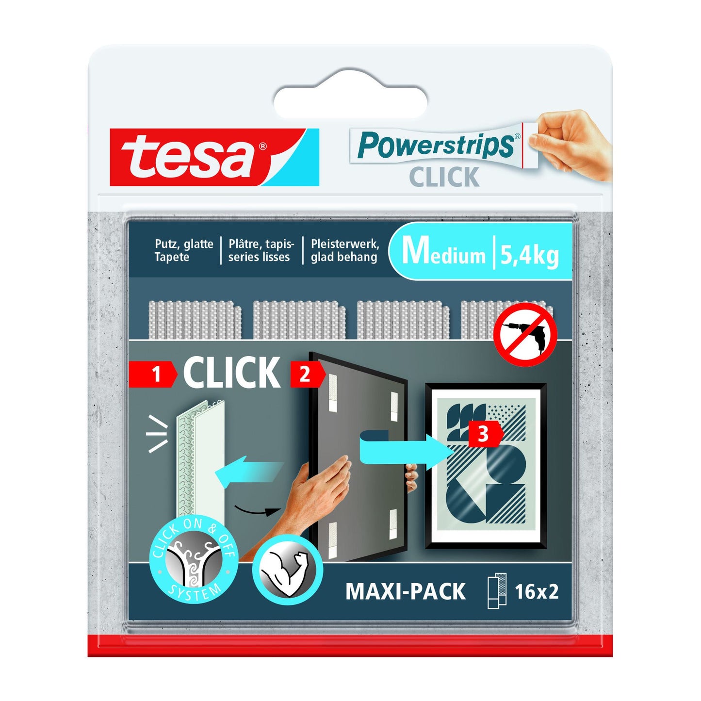 Tesa - Multiprises à points adhésifs Click Medium 16 paires | 6 pièces
