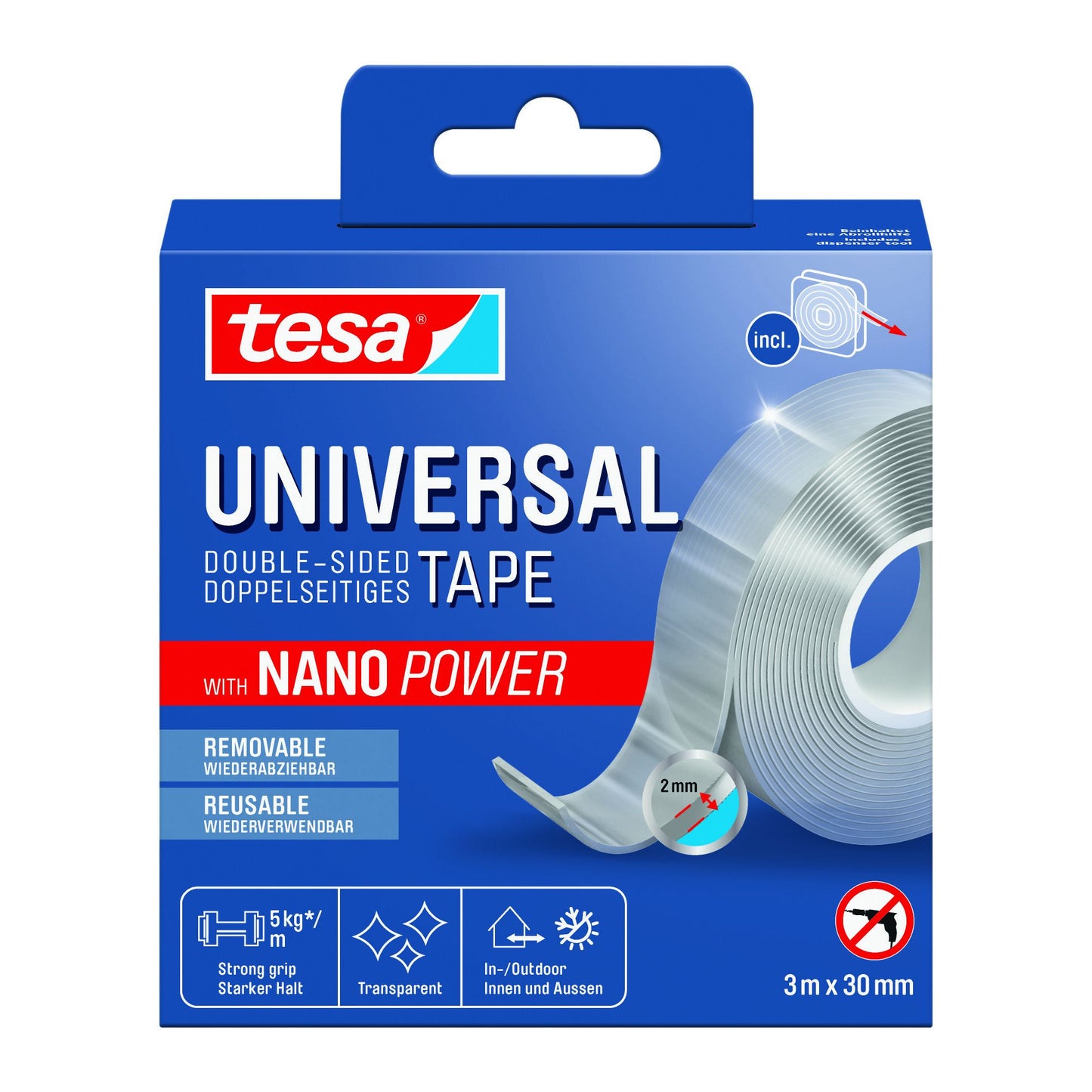 Tesa - Ruban adhésif nano power double face 30mmx3m