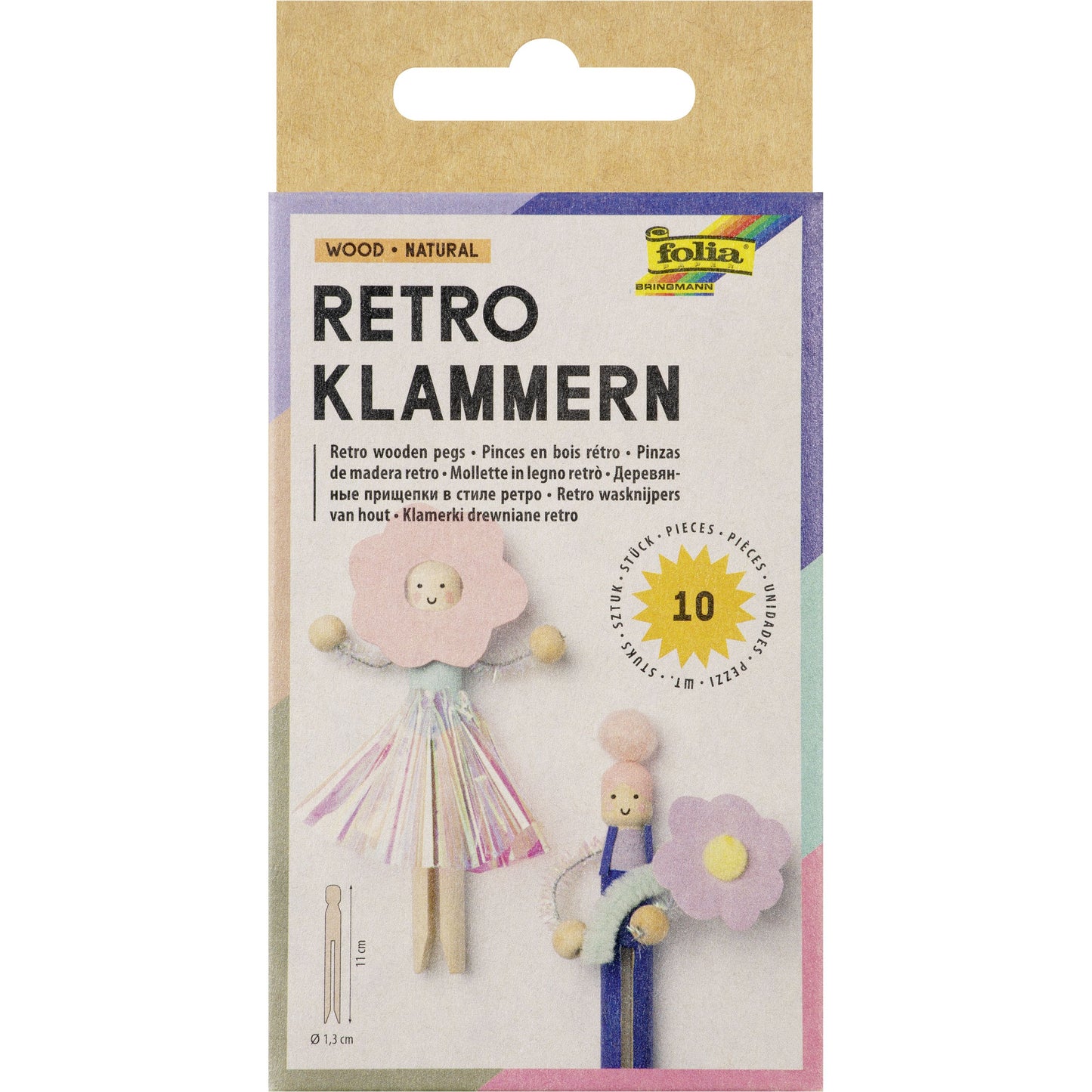 Folia Paper - Wäscheklammer Folia Retro-Packung 10 Stück