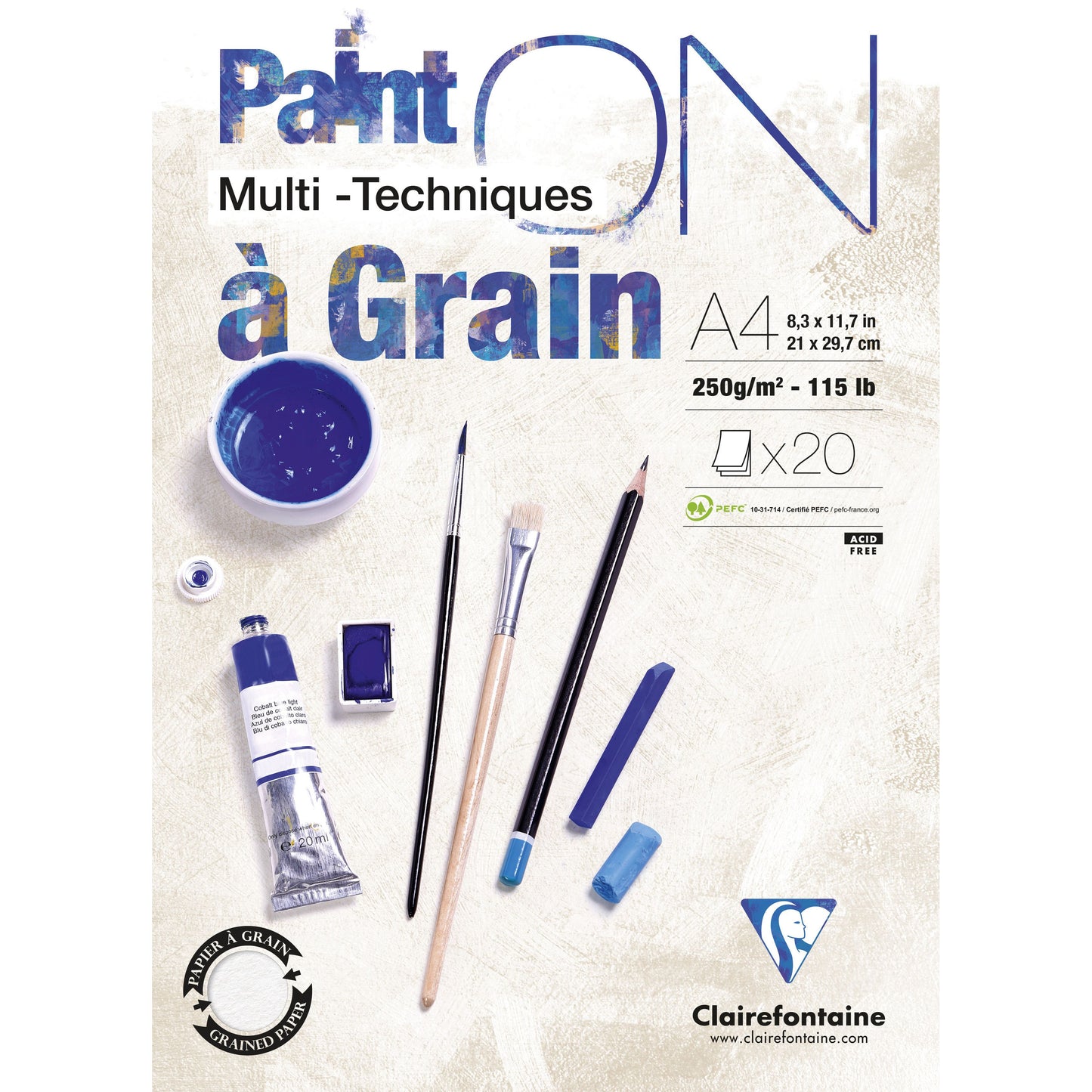 Clairefontaine - Tekenblk paint a4 korrel 20v 250gr | 4 stuks