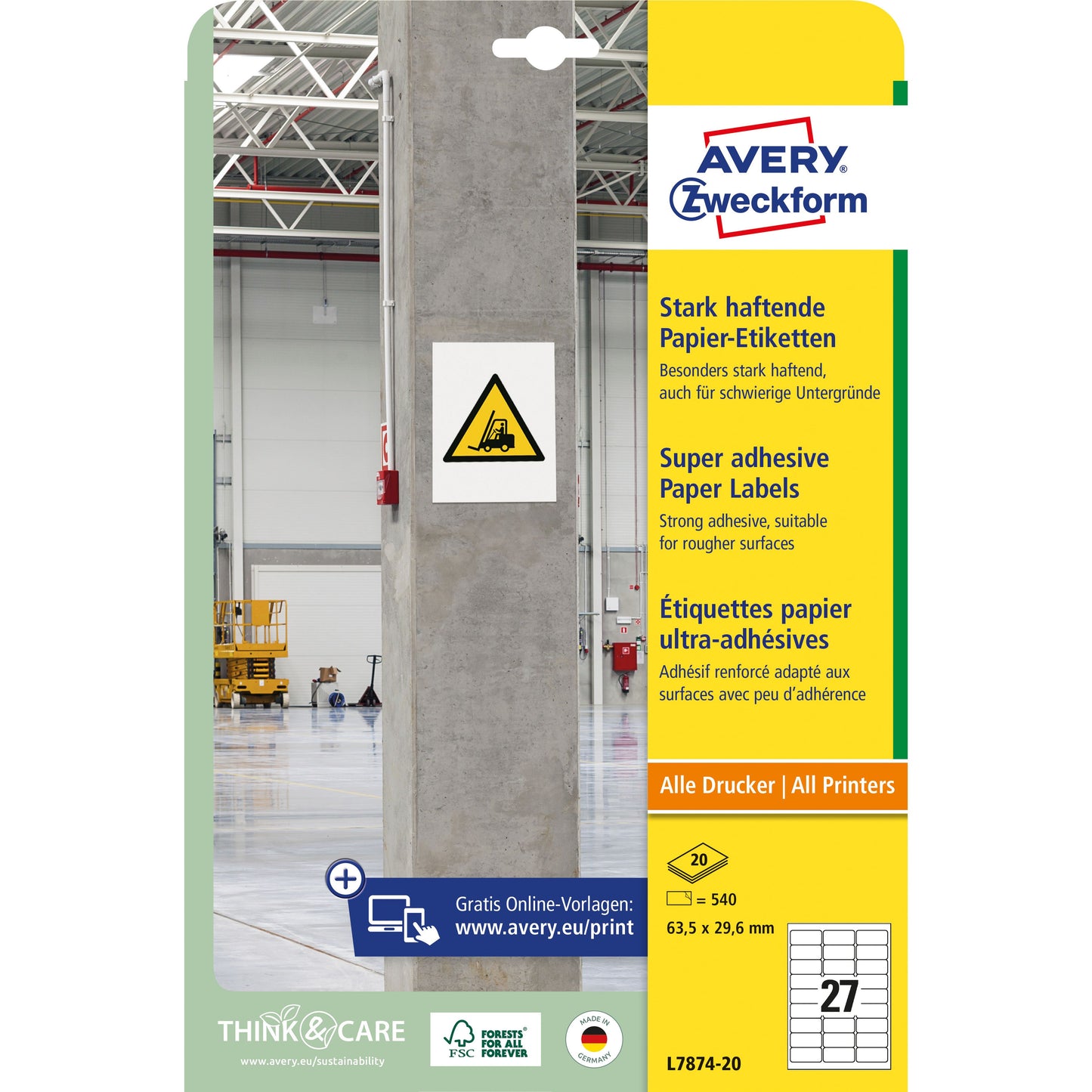 Avery Zweckform - Etiket avery l7874-20 63.5x29.6mm 540st