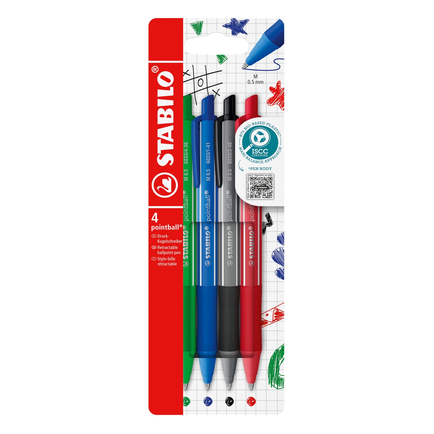 Stabilo - Balpen pointball colorful ass blist à 4st