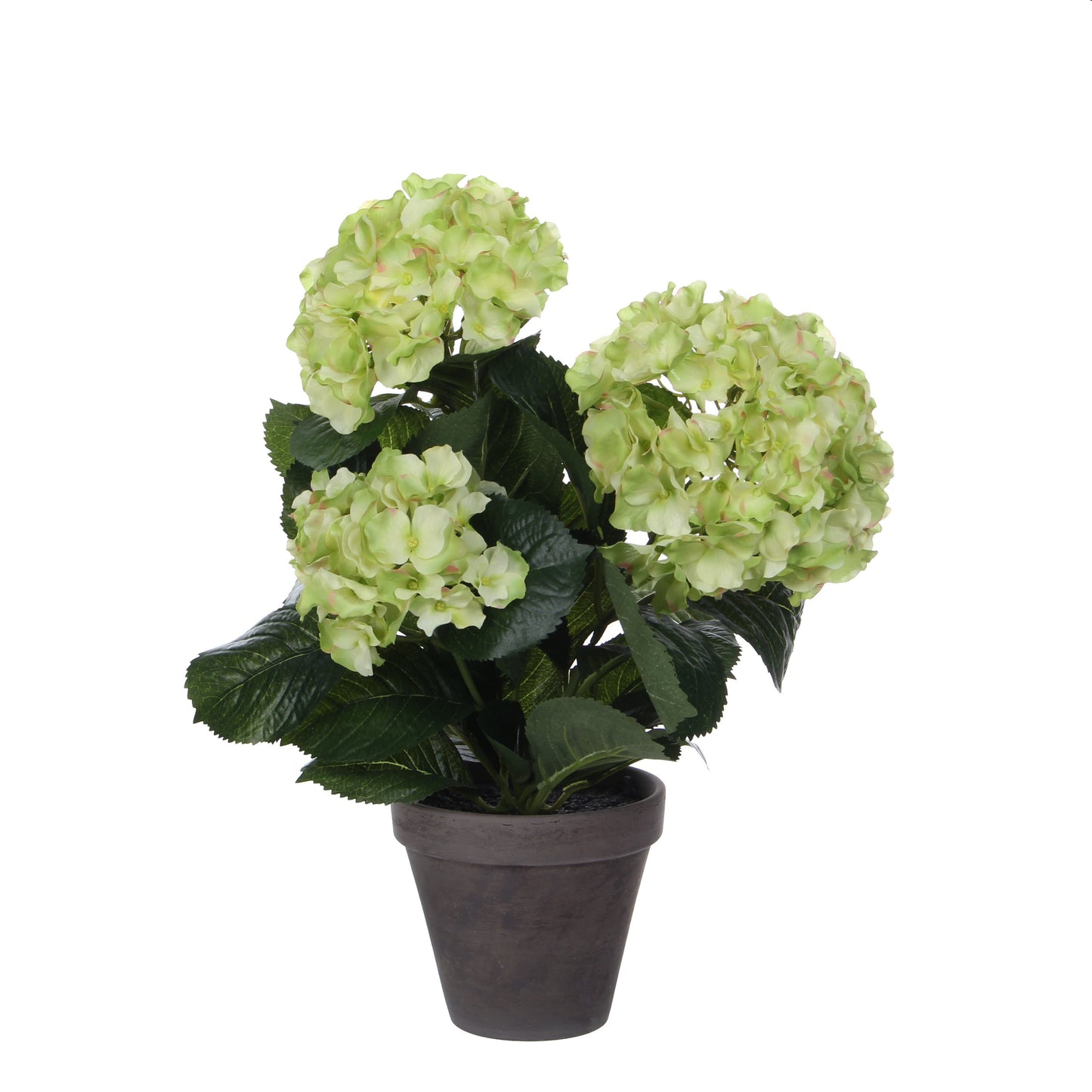 Mica Decorations - Kunstplant mica hortensia in pot groen | 4 stuks