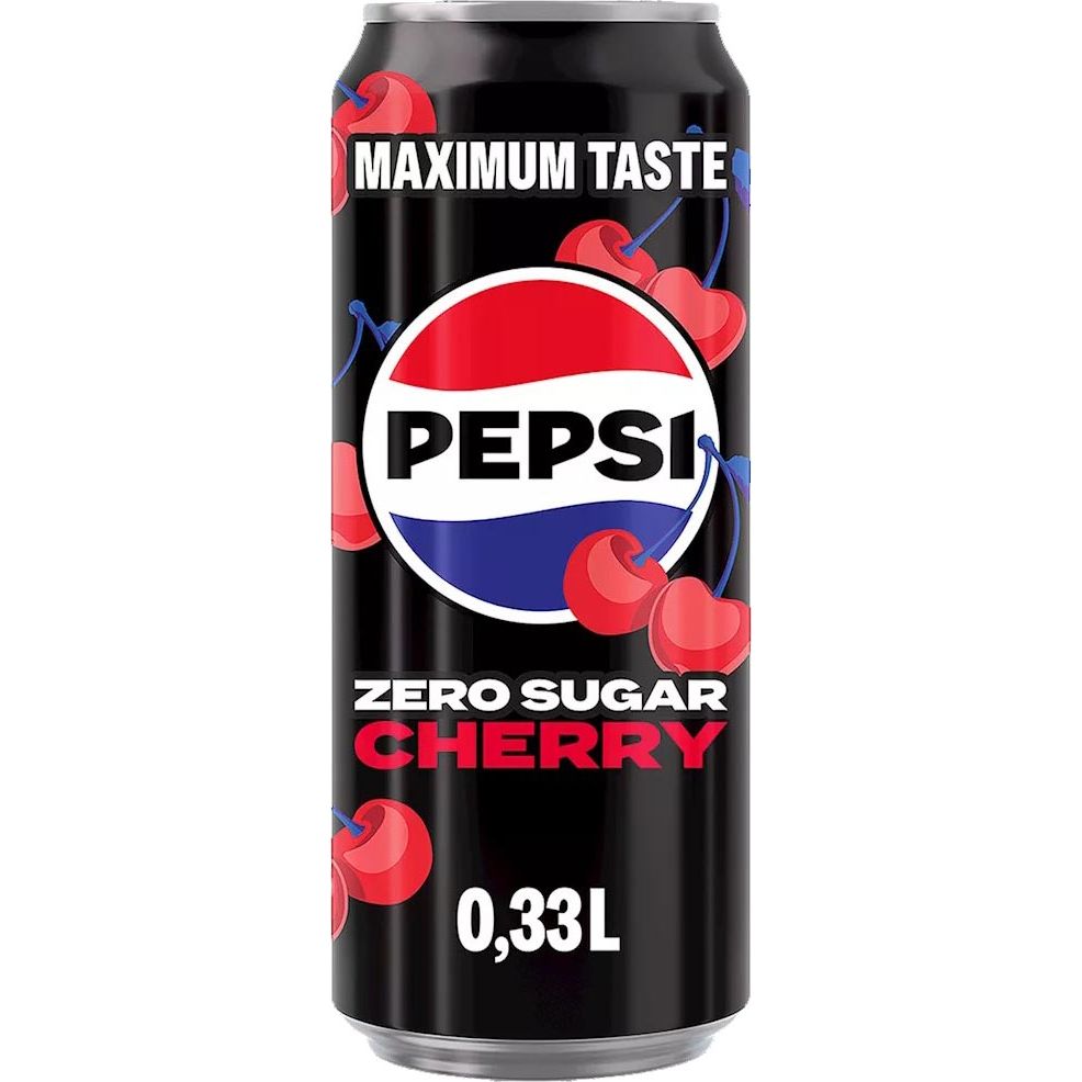 Pepsi - Zero Sugar Cherry frisdrank, sleek blik van 33 cl, pak van 12 stuks