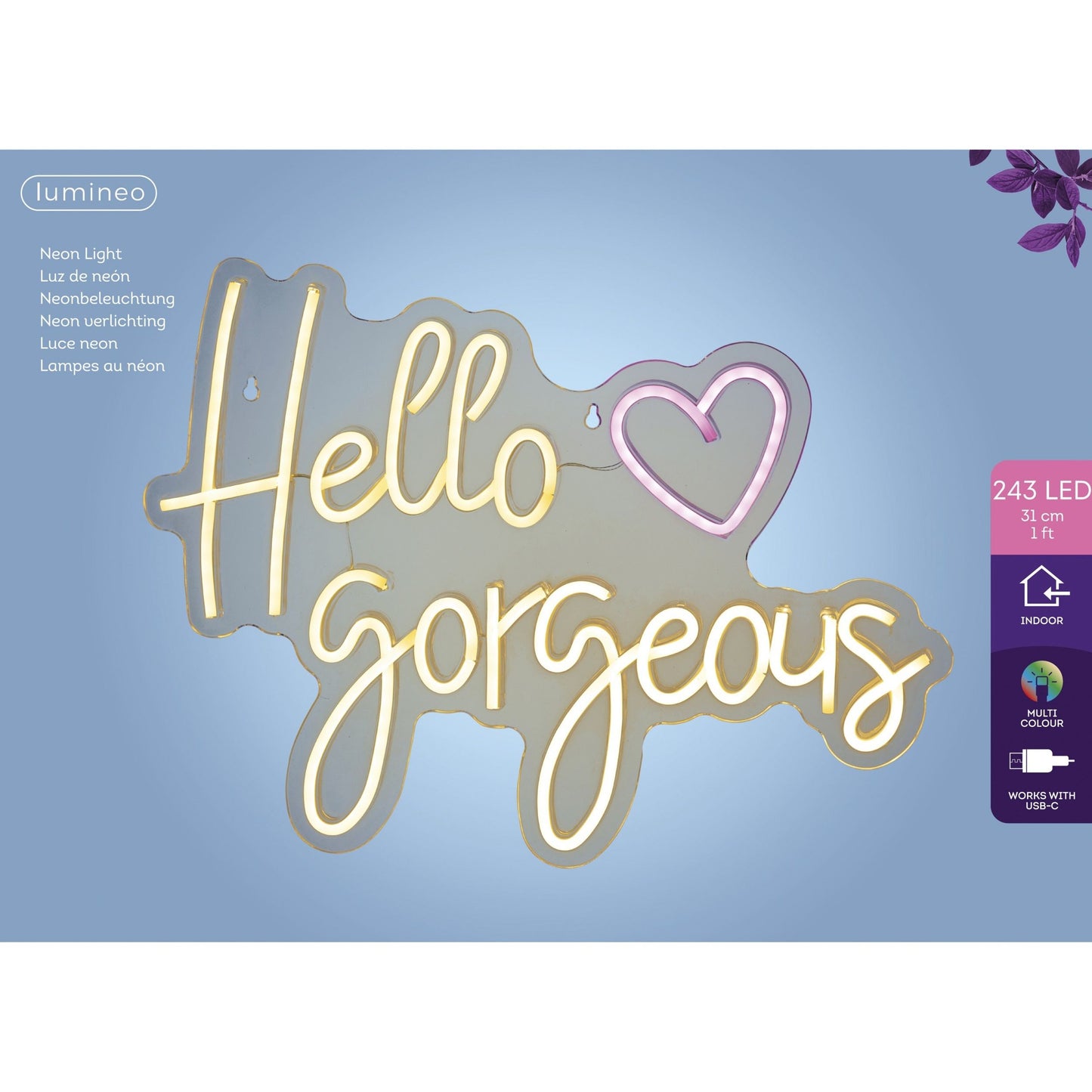 Lumineo - Ledbord indoor usb neon hello gorgeous