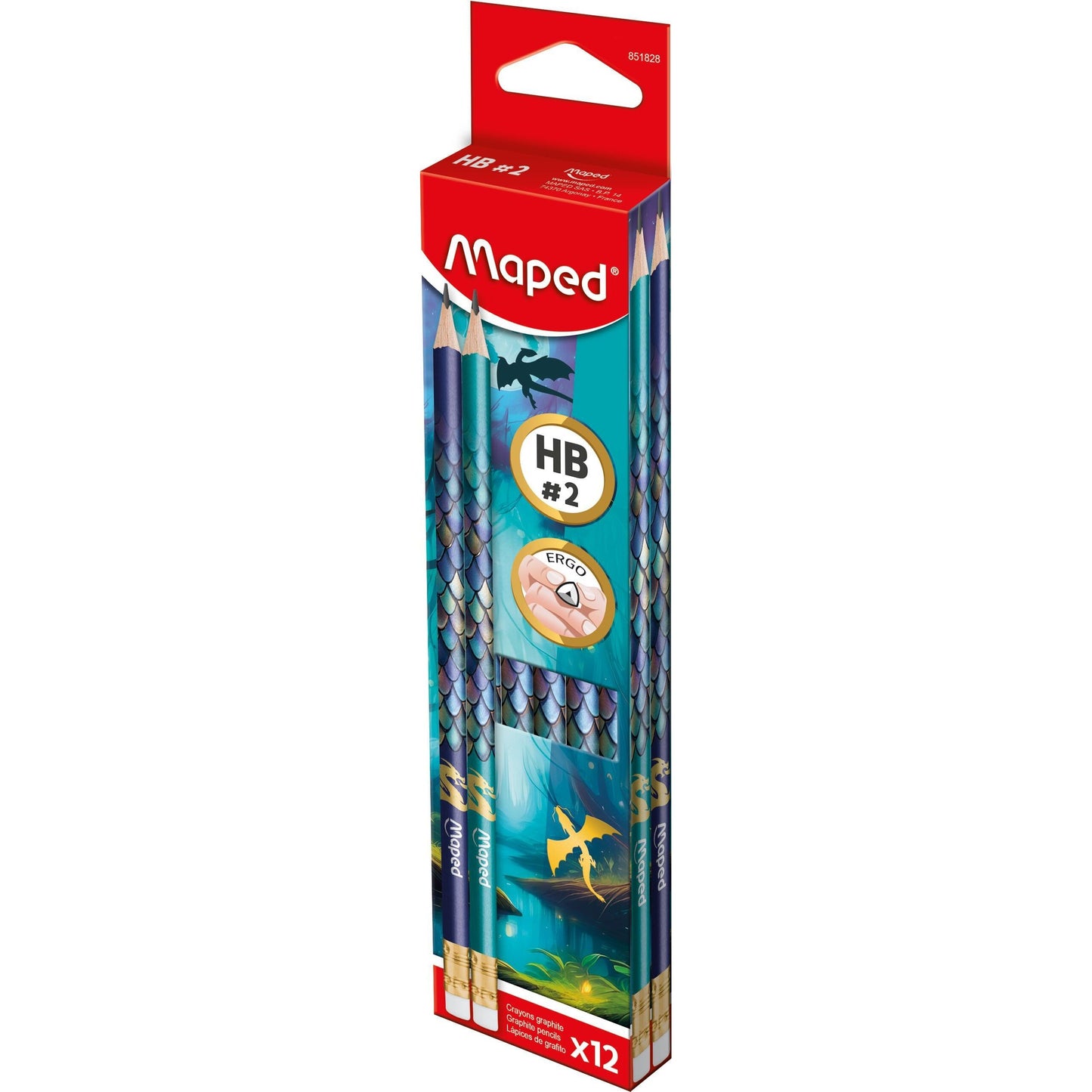 Maped - Grafietpotlood dragon hb met gum 12 stuks