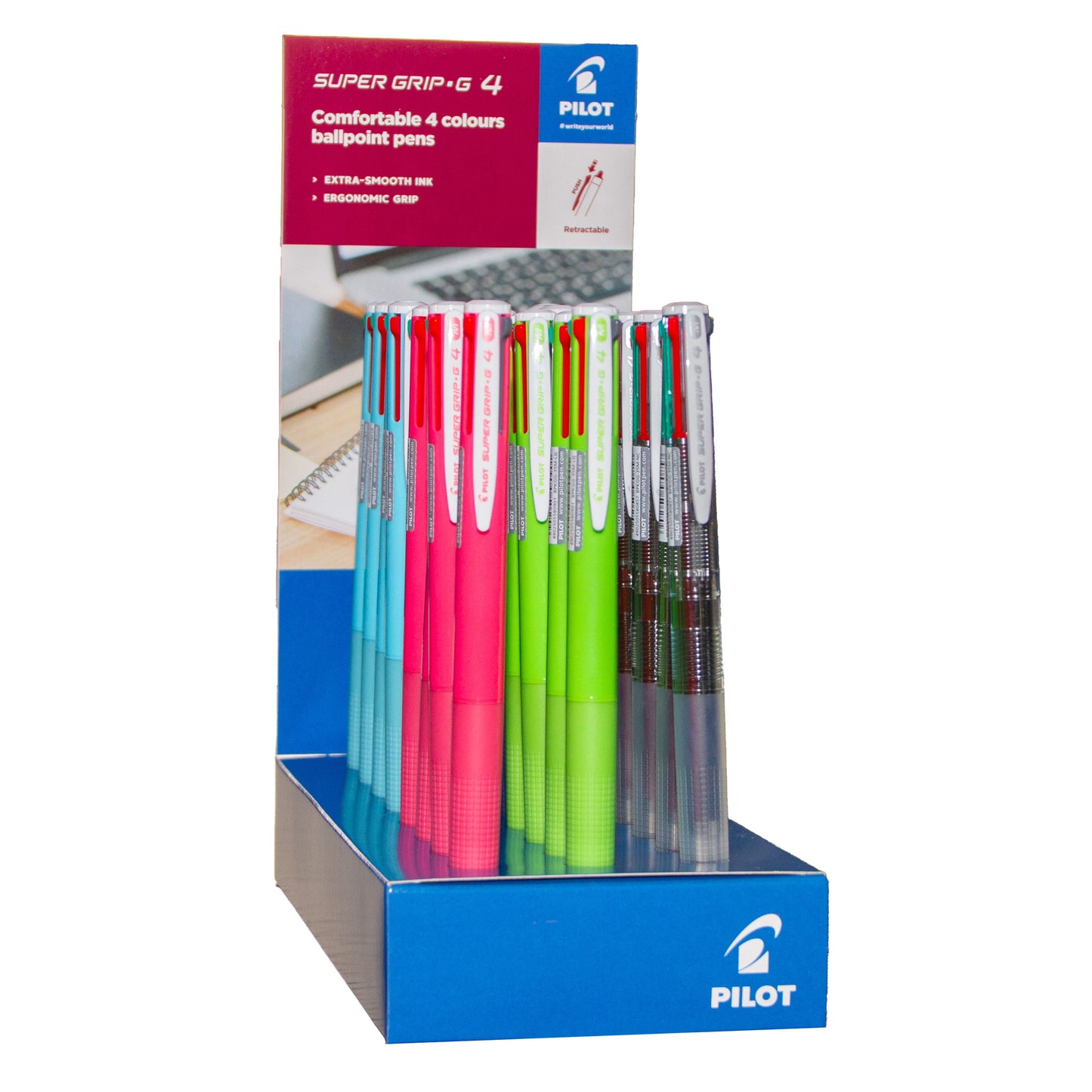Pilot - 4-kleuren balpen super grip ass displ à 24x