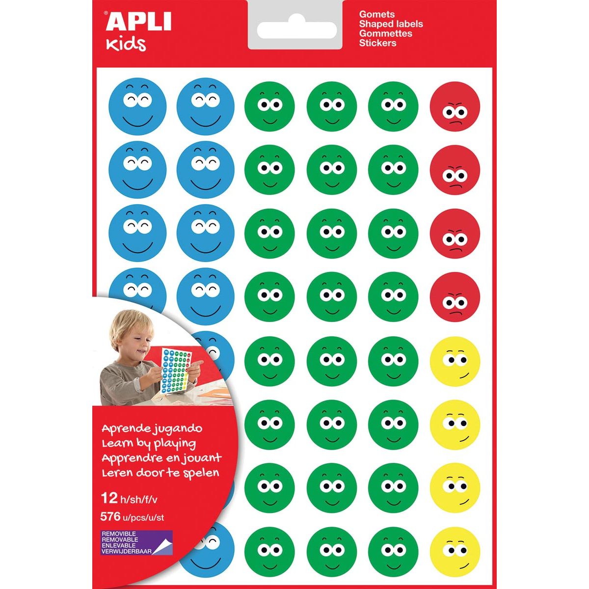 Apli Kids - Autocollants de récompense pour enfants Happy Smile, grand, blister de 12 feuilles