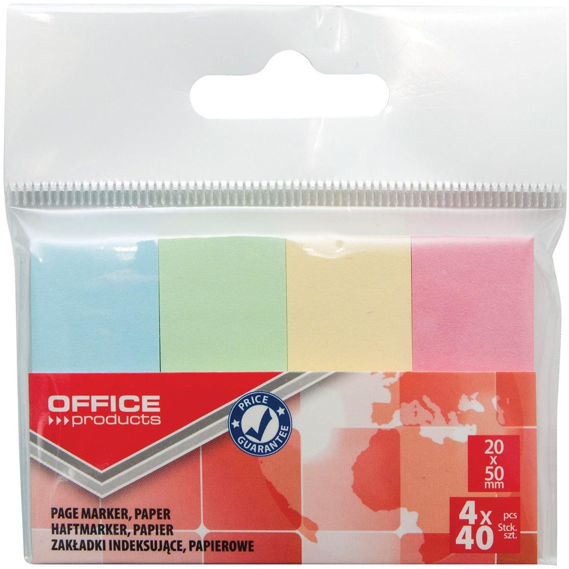 OFFICE products - index, 20 x 50 mm, ophangzakje van 4 x 40 tabs, geassorteerde pastelkleuren
