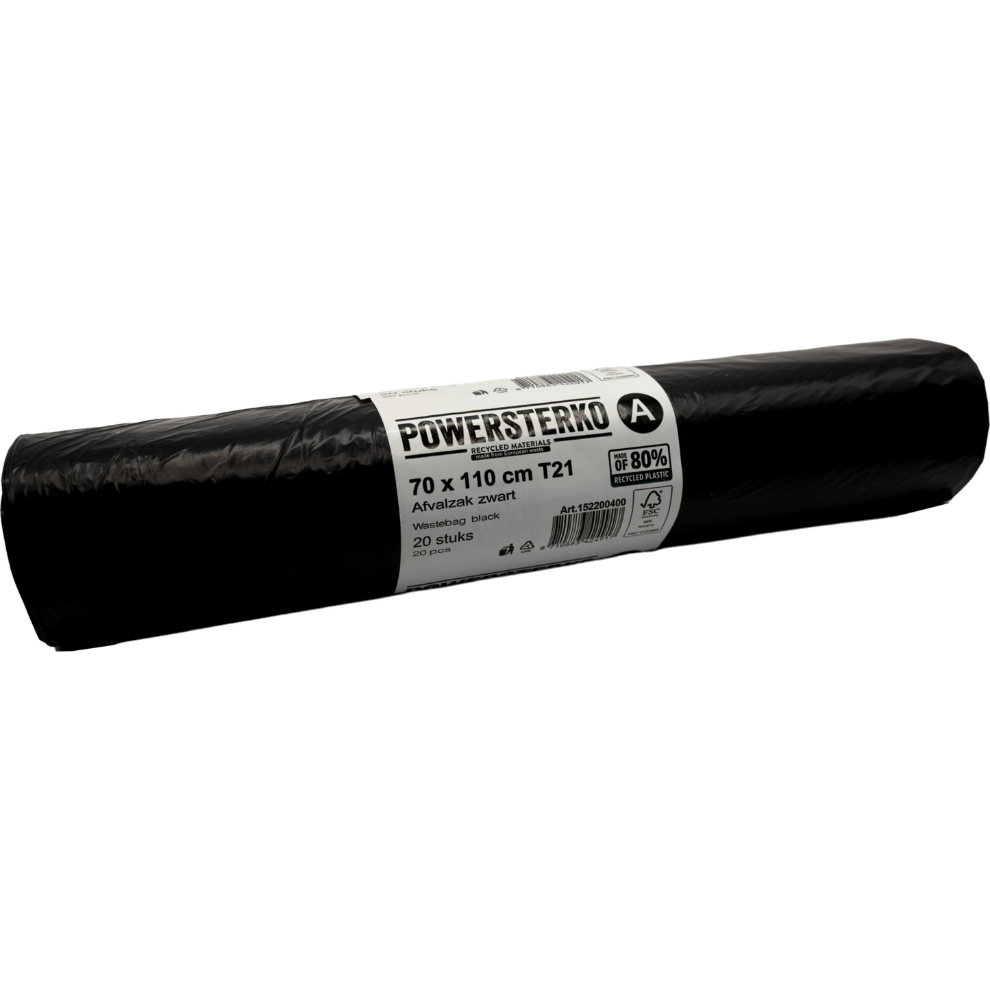 PowerSterko - Afvalzak | Gerecycled LDPE | 70x110cm | T21 | zwart | 500 stuks