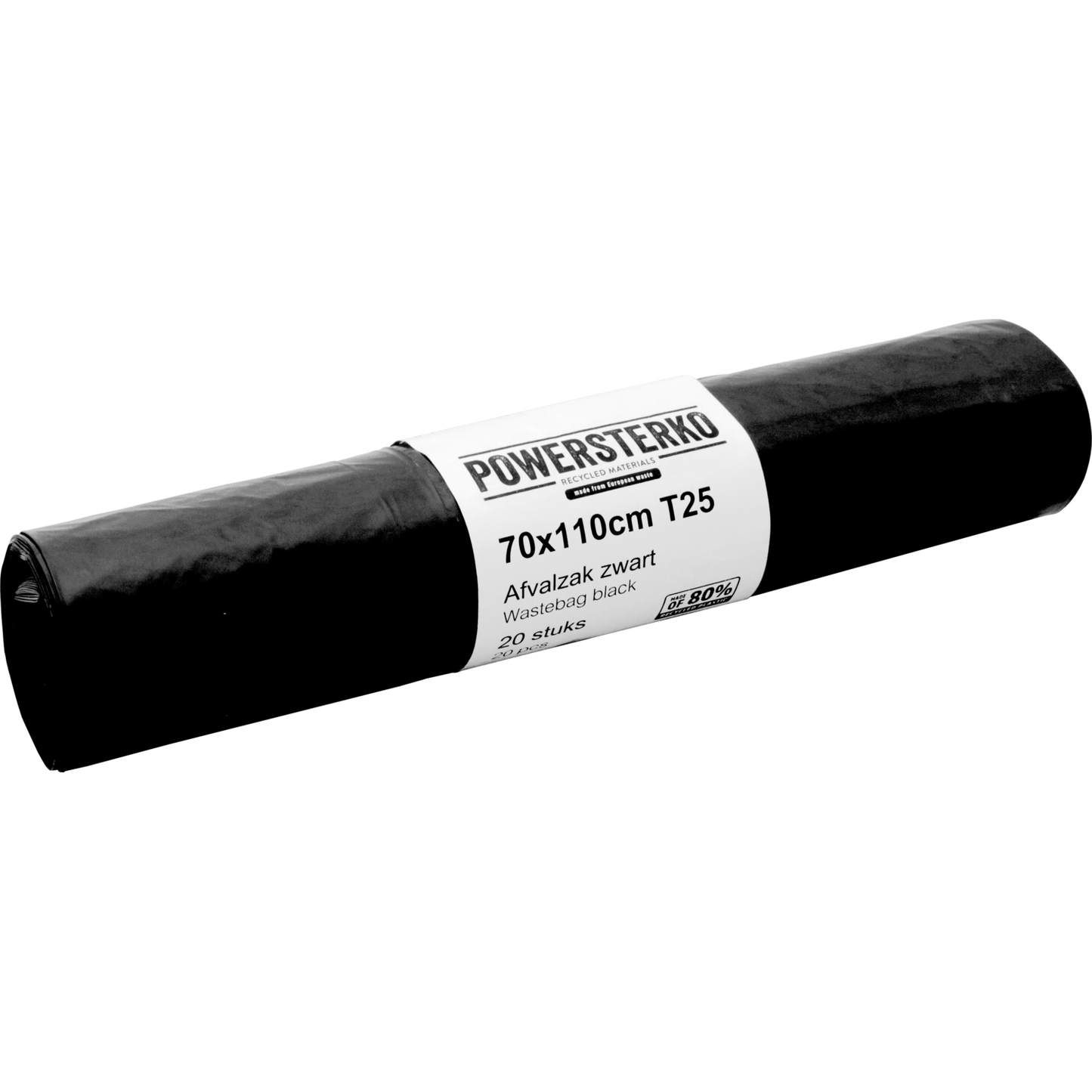 PowerSterko - Afvalzak | Gerecycled LDPE | 70x110cm | T25 | zwart | 500 stuks