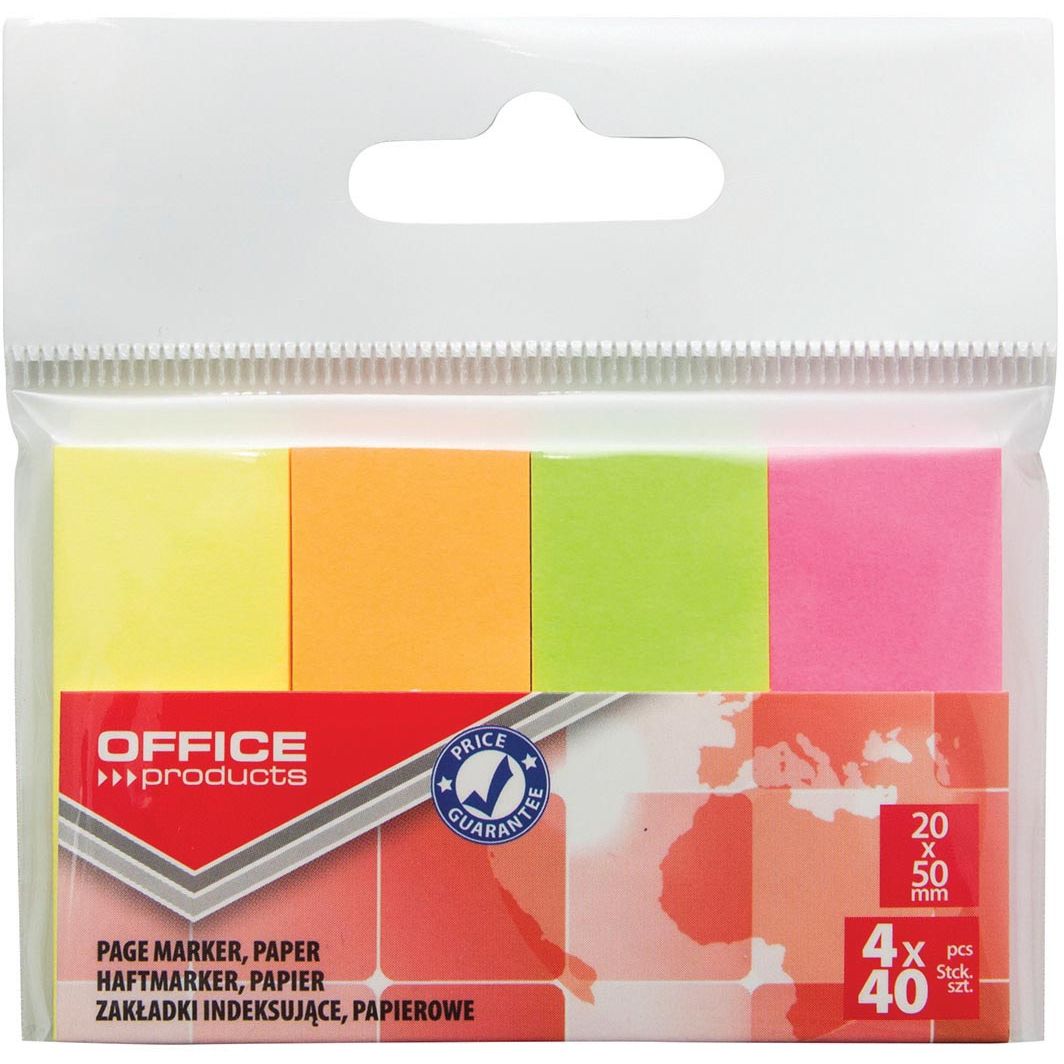 OFFICE products - index, 20 x 50 mm, ophangzakje van 4 x 40 tabs, geassorteerde neonkleuren