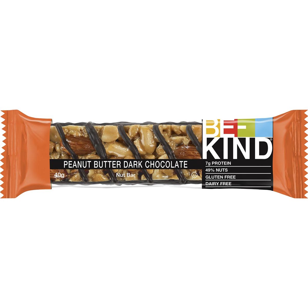 Be Kind - Barre Be-Kind Chocolat noir au beurre de cacahuète, 40 g, paquet de 12 pièces