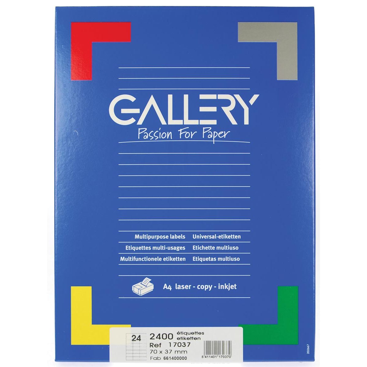 Galerie - étiquettes blanches pi 70 x 37 mm (l x h), angles droits, boîte de 2 400 étiquettes