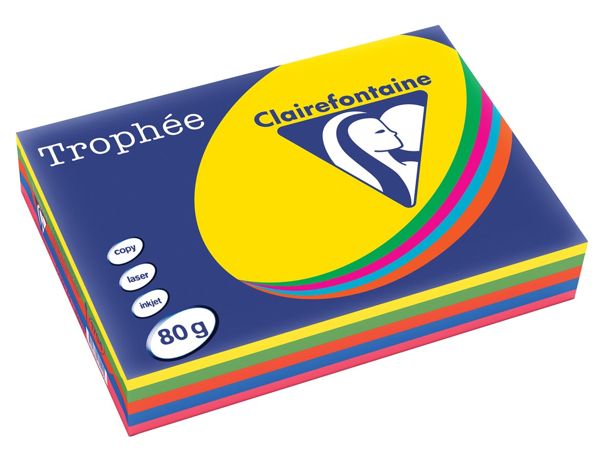 Clairefontaine - Trophée intense A4, 80 g, 5 x 100 feuilles, couleurs assorties