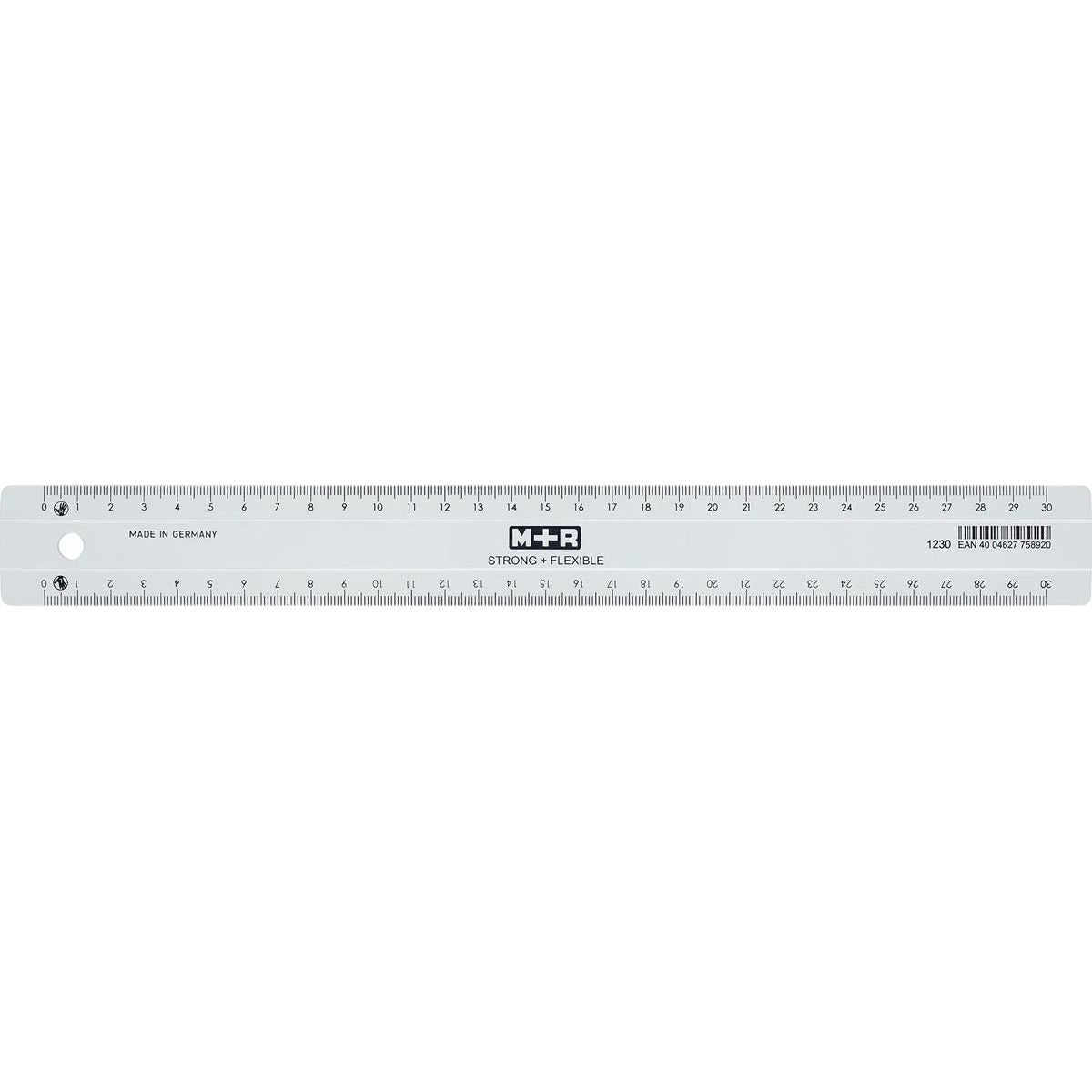 M+R - Strong Flexibel lat, met schaalverdeling voor recht- en linkshandigen, 30 cm, transparant