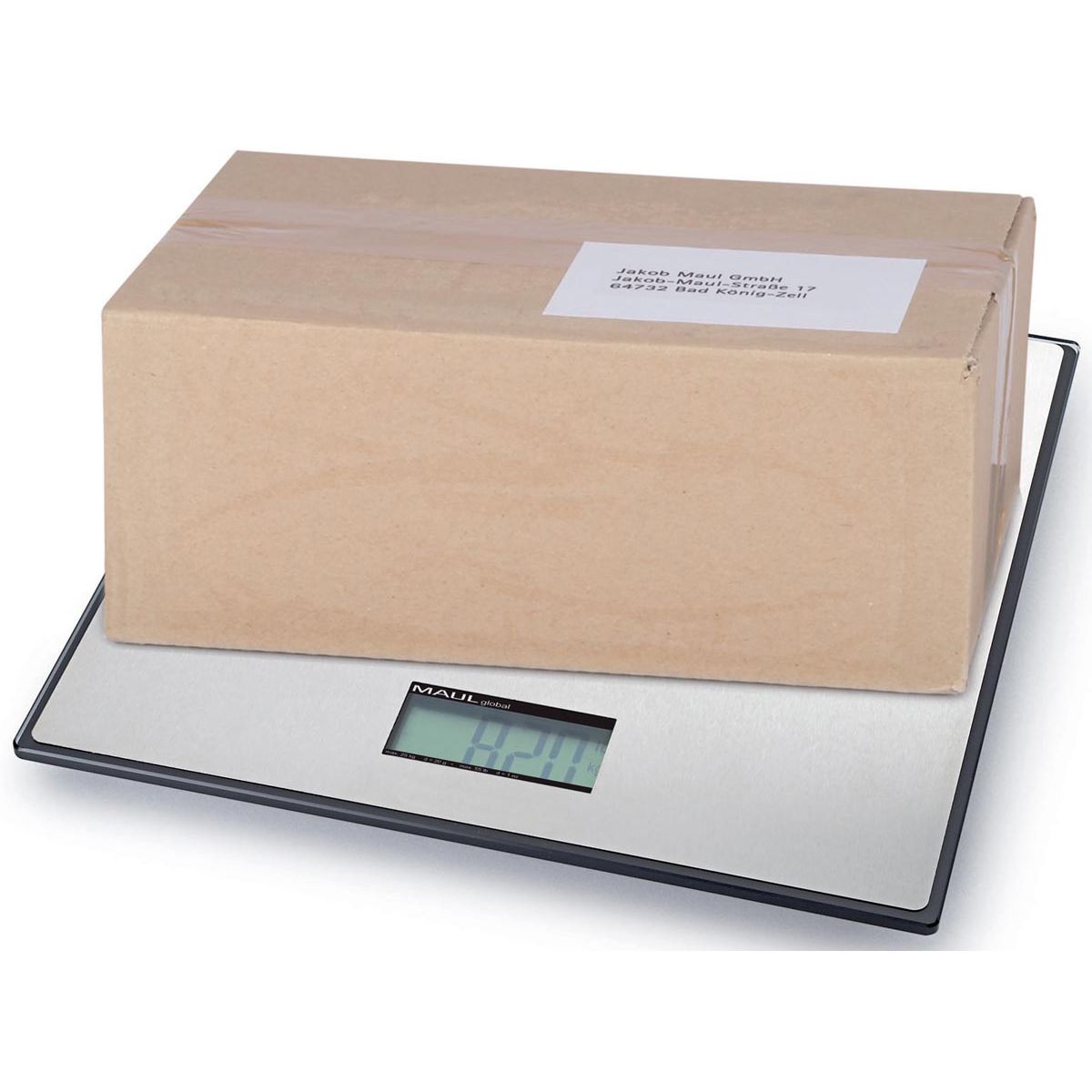 Maul - balance paquet Global 25kg (/20gr) incl. batterie. Plateforme de pesée 32x32cm, pèse kg et lb