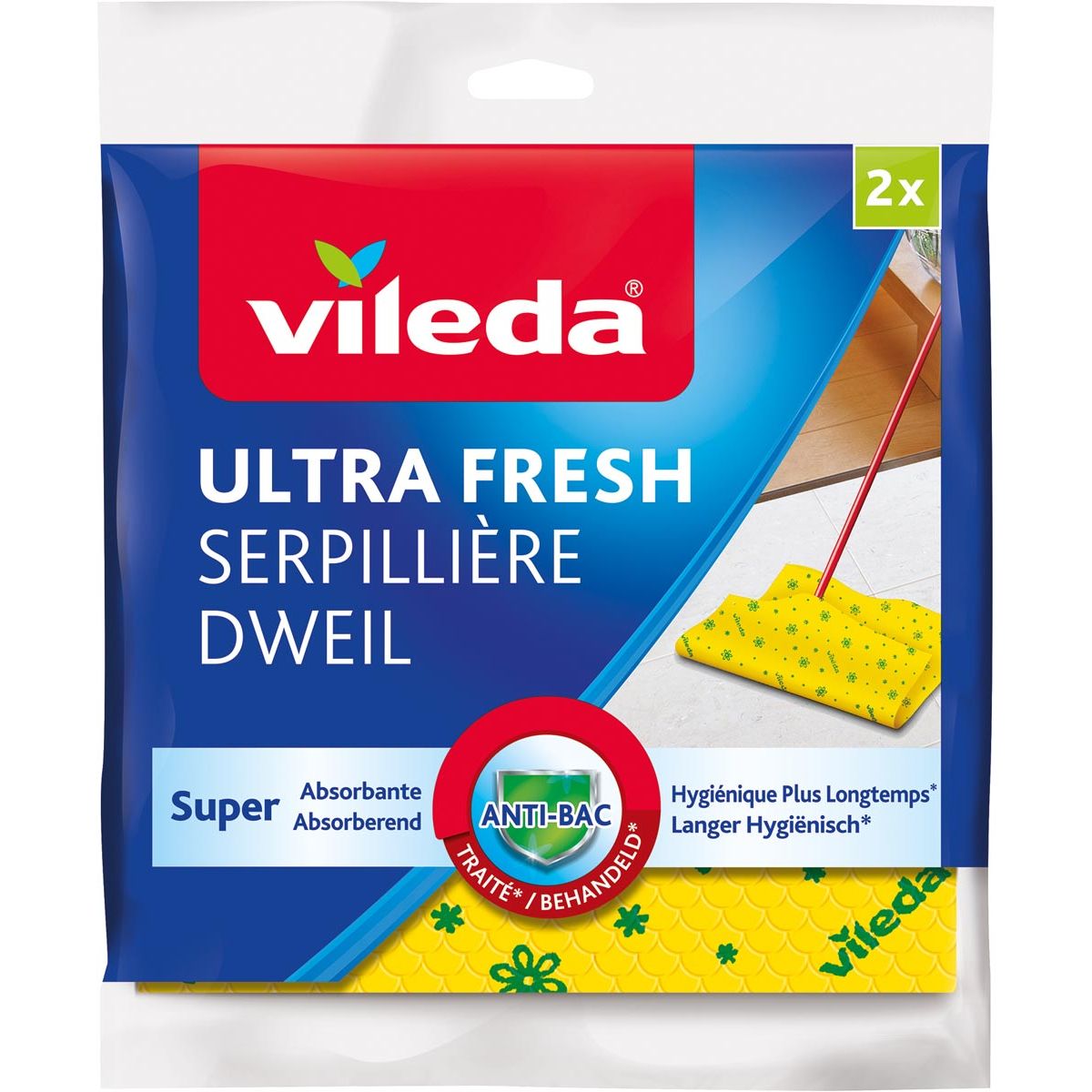 Vileda - dweil Ultra fresh, ft 50 x 60 cm, geel, pak van 2 stuks