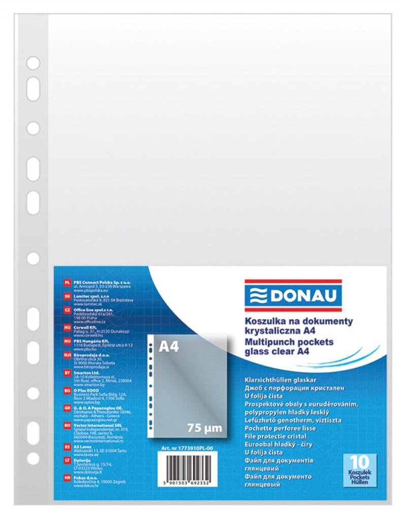 DONAU - geperforeerde showtas, A4, 75 micron, pak van 10 stuks