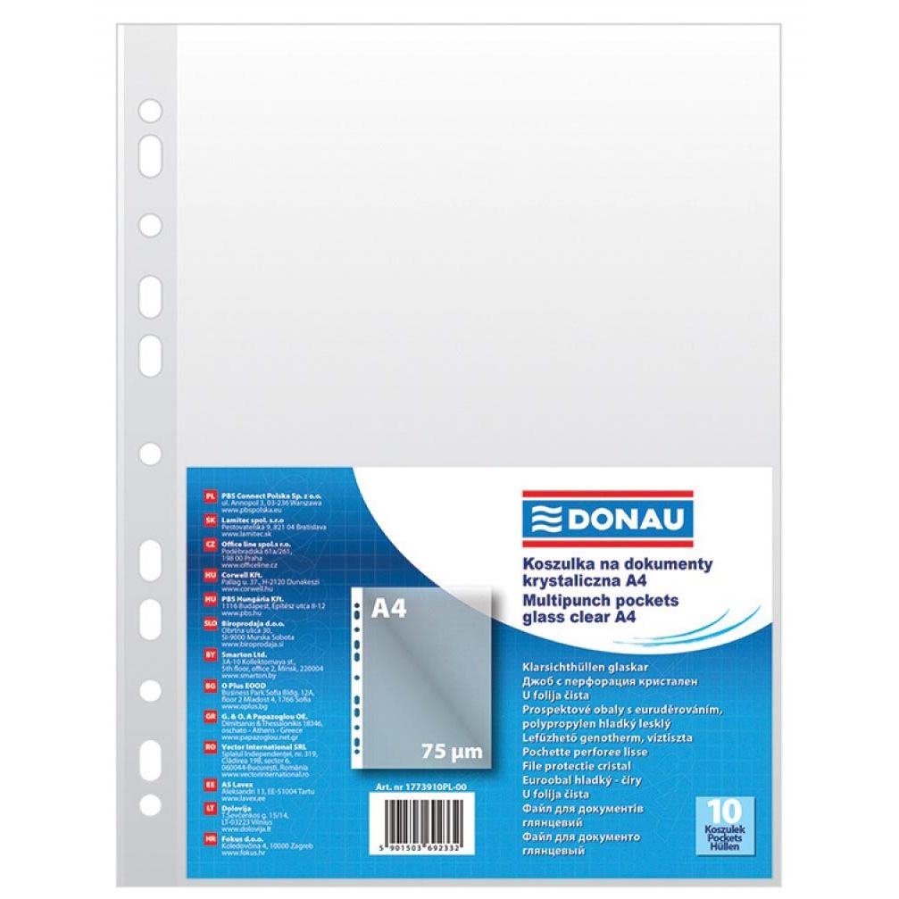 DONAU - geperforeerde showtas, A4, 75 micron, pak van 10 stuks