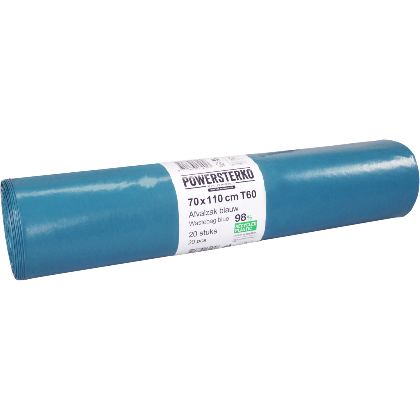 PowerSterko - Afvalzak | Gerecycled LDPE | 70x110cm | T60 | blauw | 200 stuks