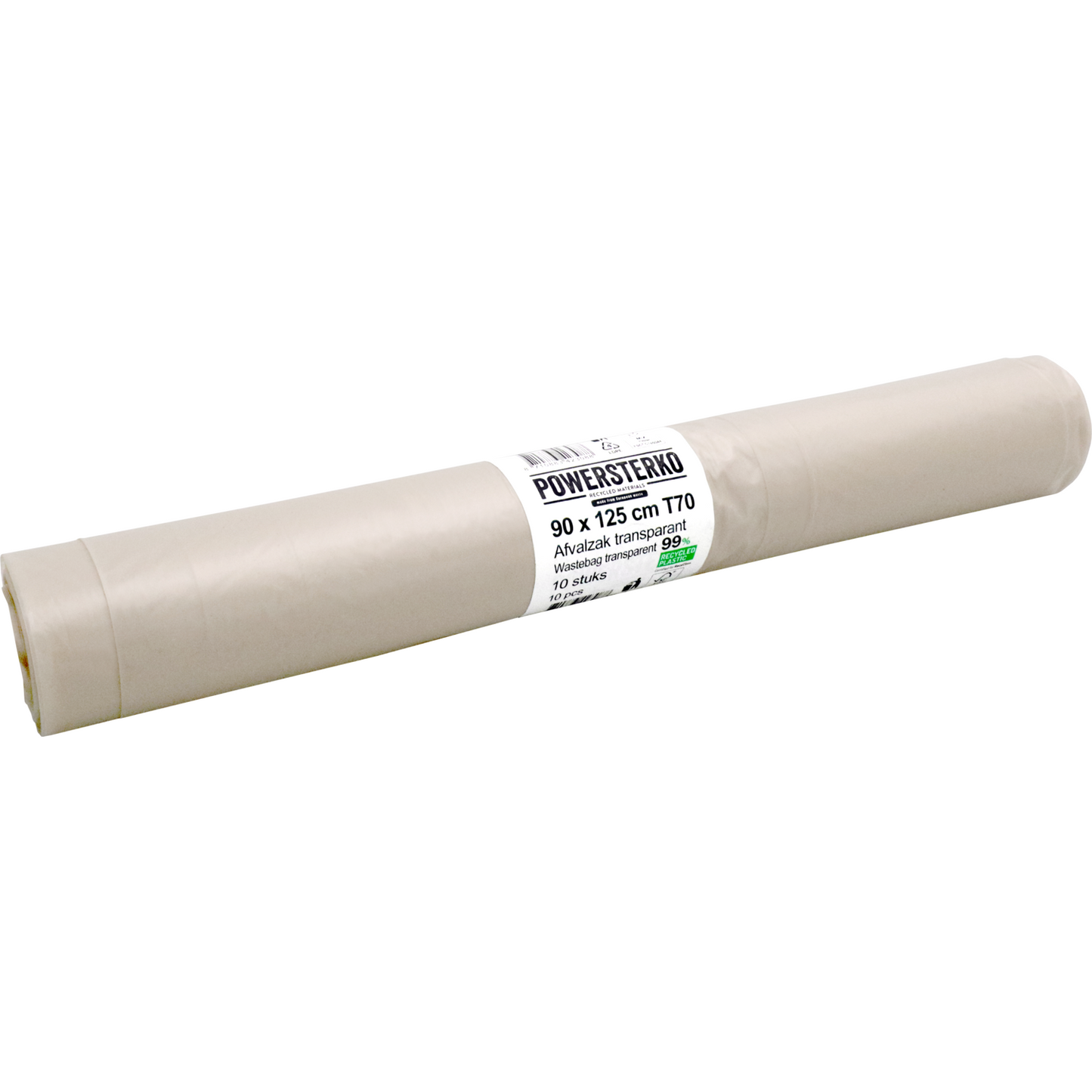 PowerSterko - Afvalzak | Gerecycled LDPE | 90x125cm | T70 | transparant | 100 stuks