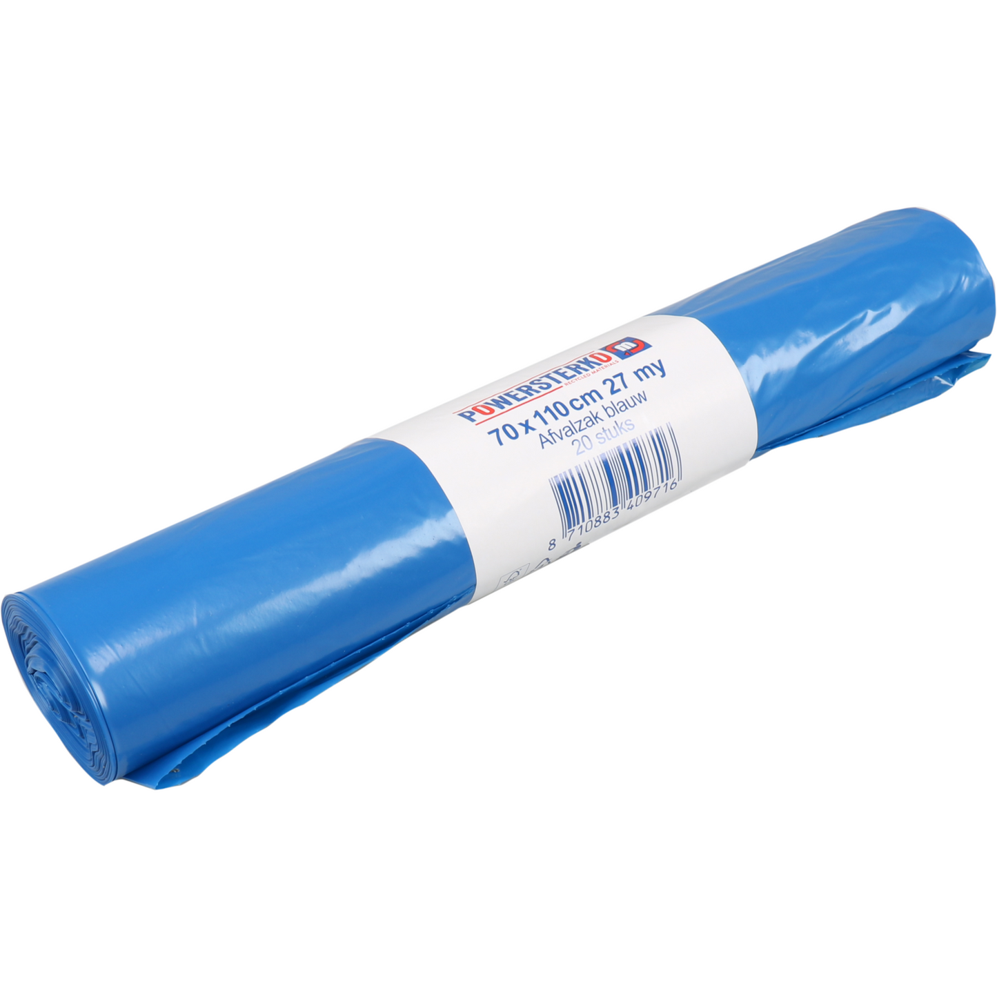 PowerSterko - Afvalzak | Gerecycled LDPE | 70x110cm | 27my | blauw | 300 stuks