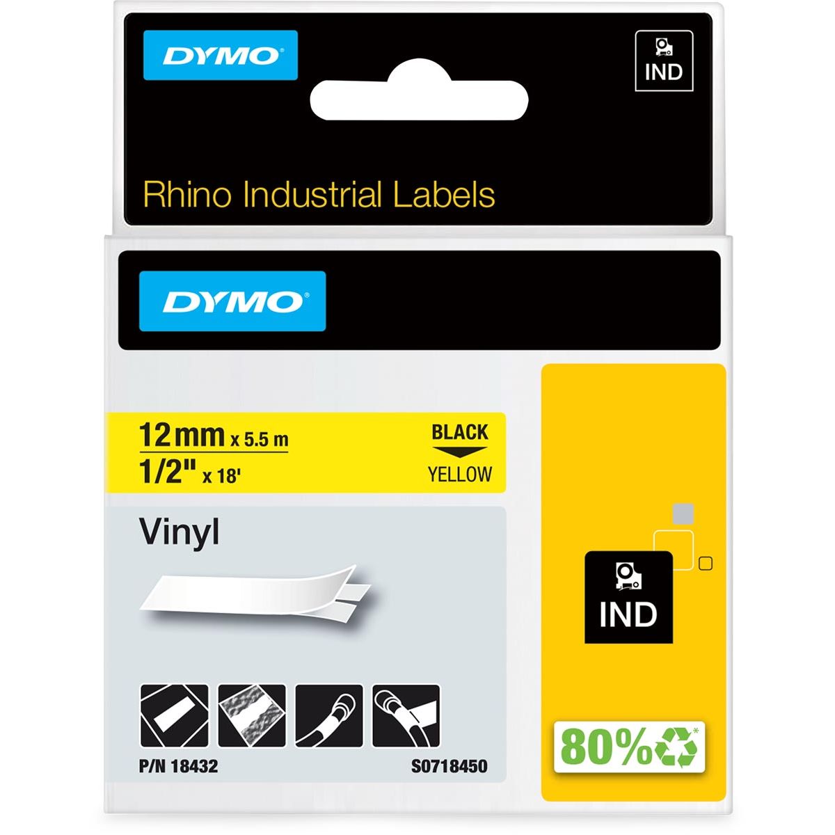 Dymo - Vinyle industriel Labele Rhino 12mm noir sur jaune