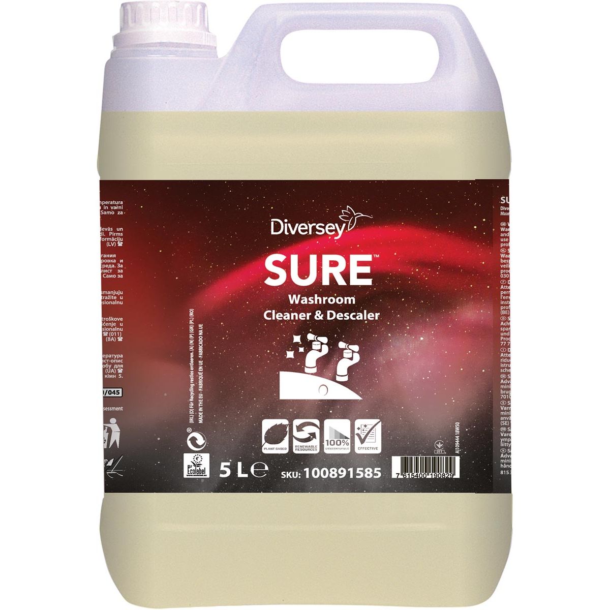 Diversey - nettoyant et détartrant sanitaire Sure, bouteille de 5 litres