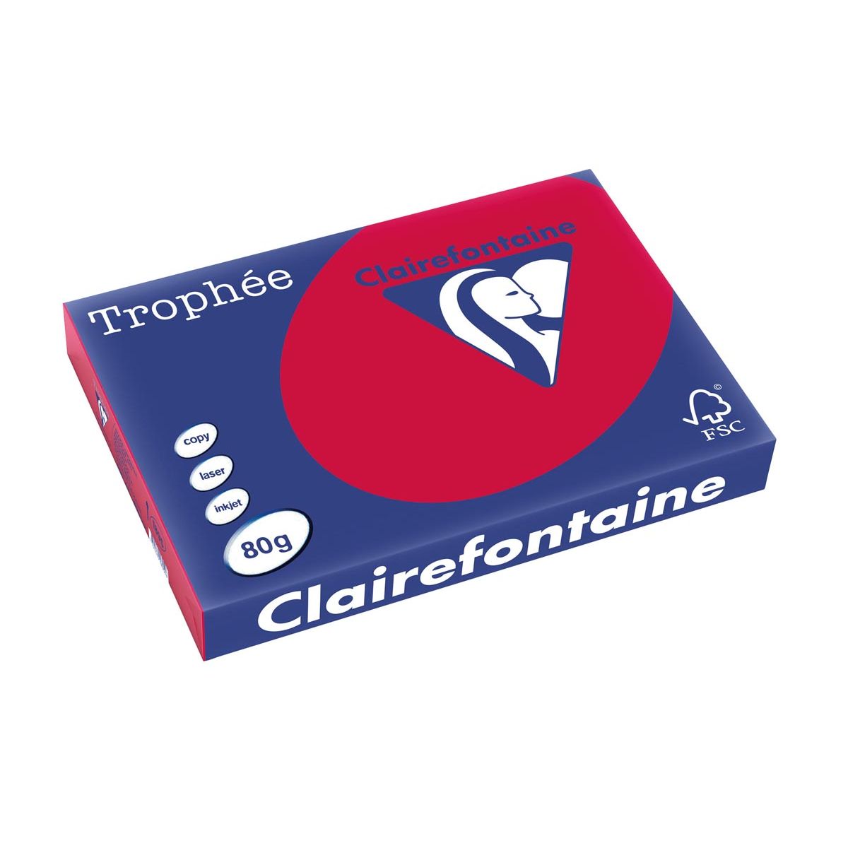 Clairefontaine - Trophée Intens, papier coloré, A3, 80 g, 500 feuilles, rouge cerise