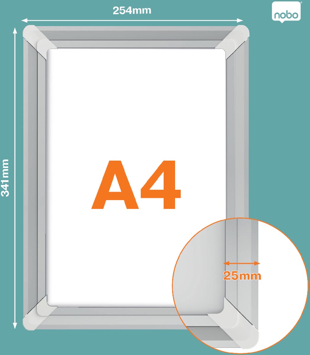 Nobo - clicklijst Plus, uit aluminium, versterkende hoeken, ft A4