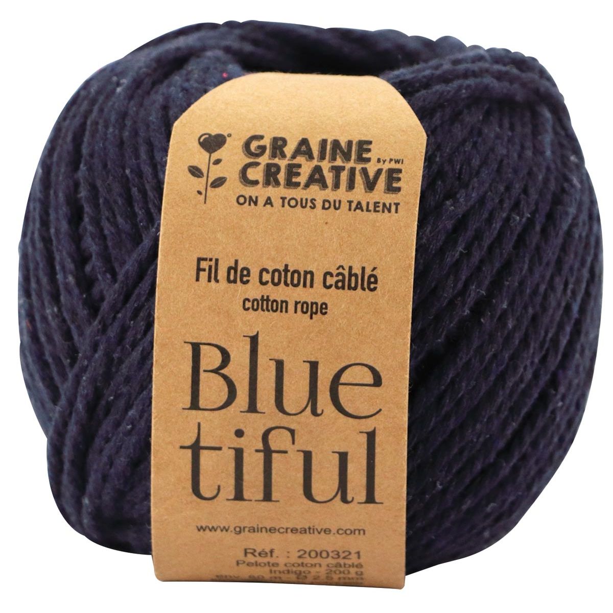 Graine Créative - Corde macramé, pi 2,5 mm x 80 m, indigo