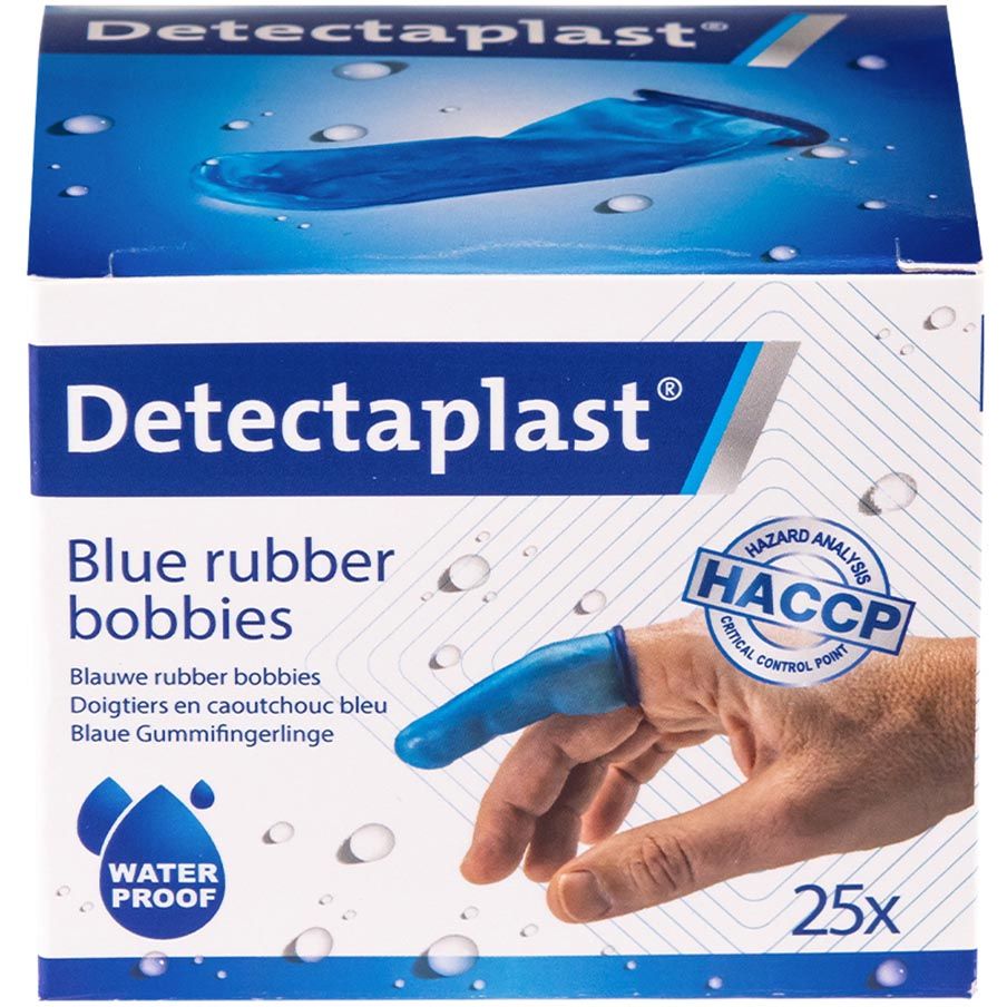 Detectaplast - bobs à doigts, caoutchouc, sans latex, bleu, paquet de 25