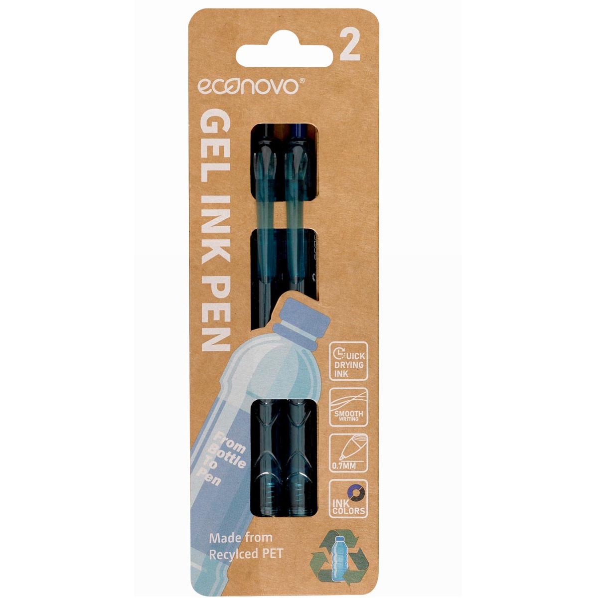 Econovo - gelroller, 0,7 mm, blister van 2 stuks, zwart-blauw