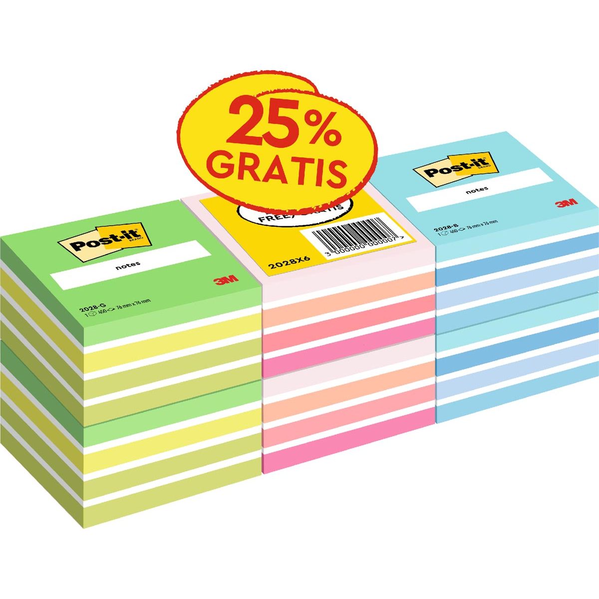 Post-it - Notes cube, 450 feuilles, pi 76 x 76 mm, pack promotionnel de 6 cubes couleurs assorties